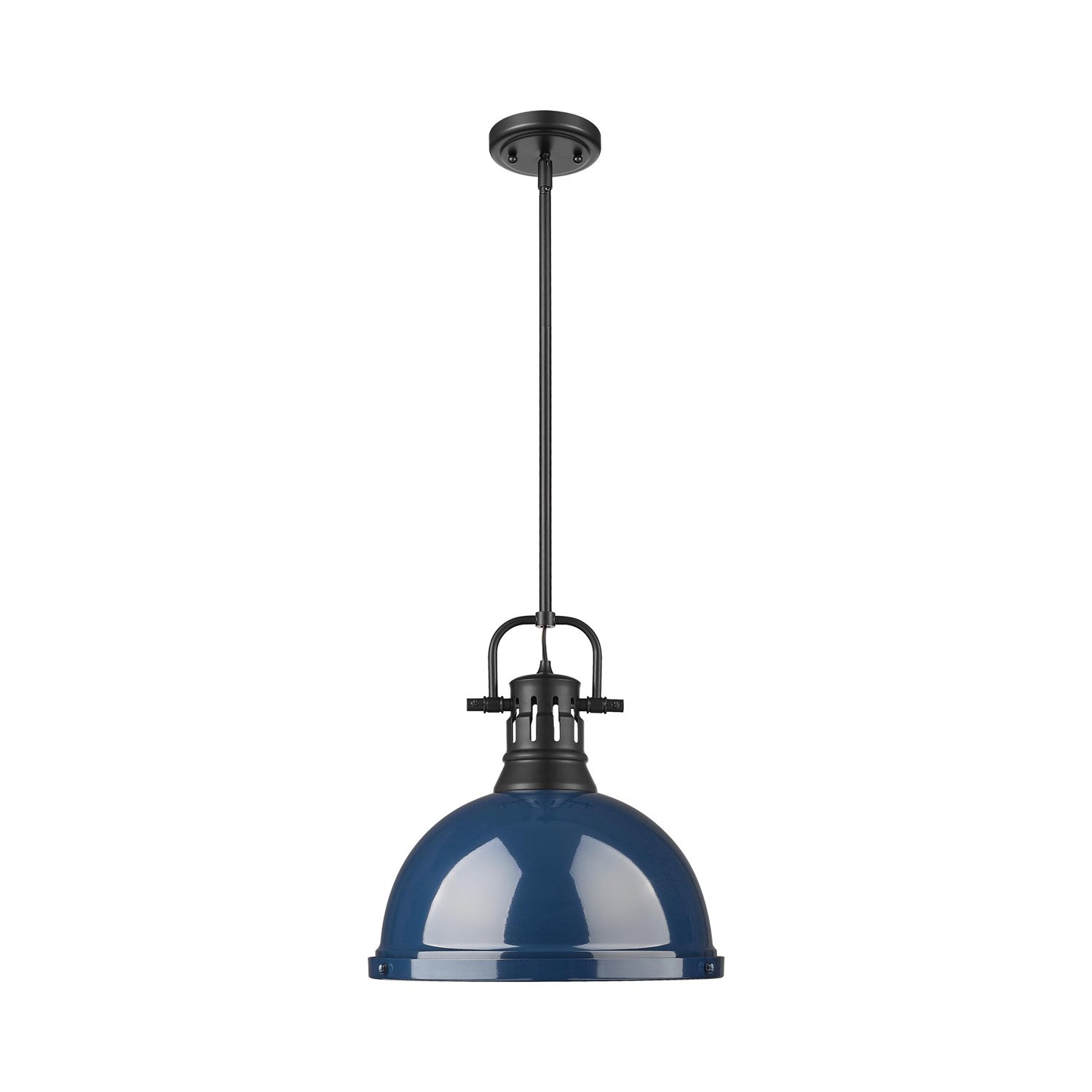 1-Light Pendant With Rod In Matte Black With Matte Navy by Golden