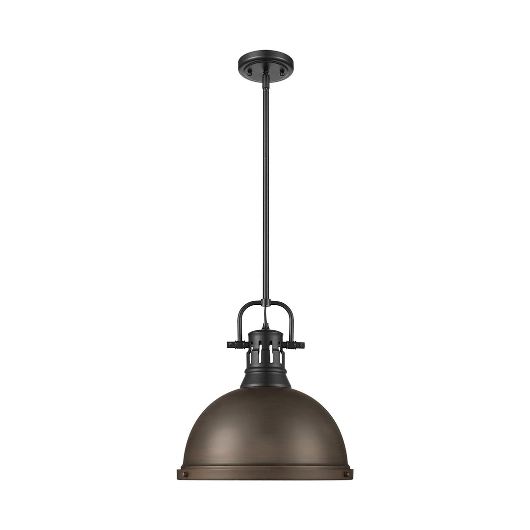 1-Light Pendant With Rod In Matte Black With Rubbed Bronze by Golden