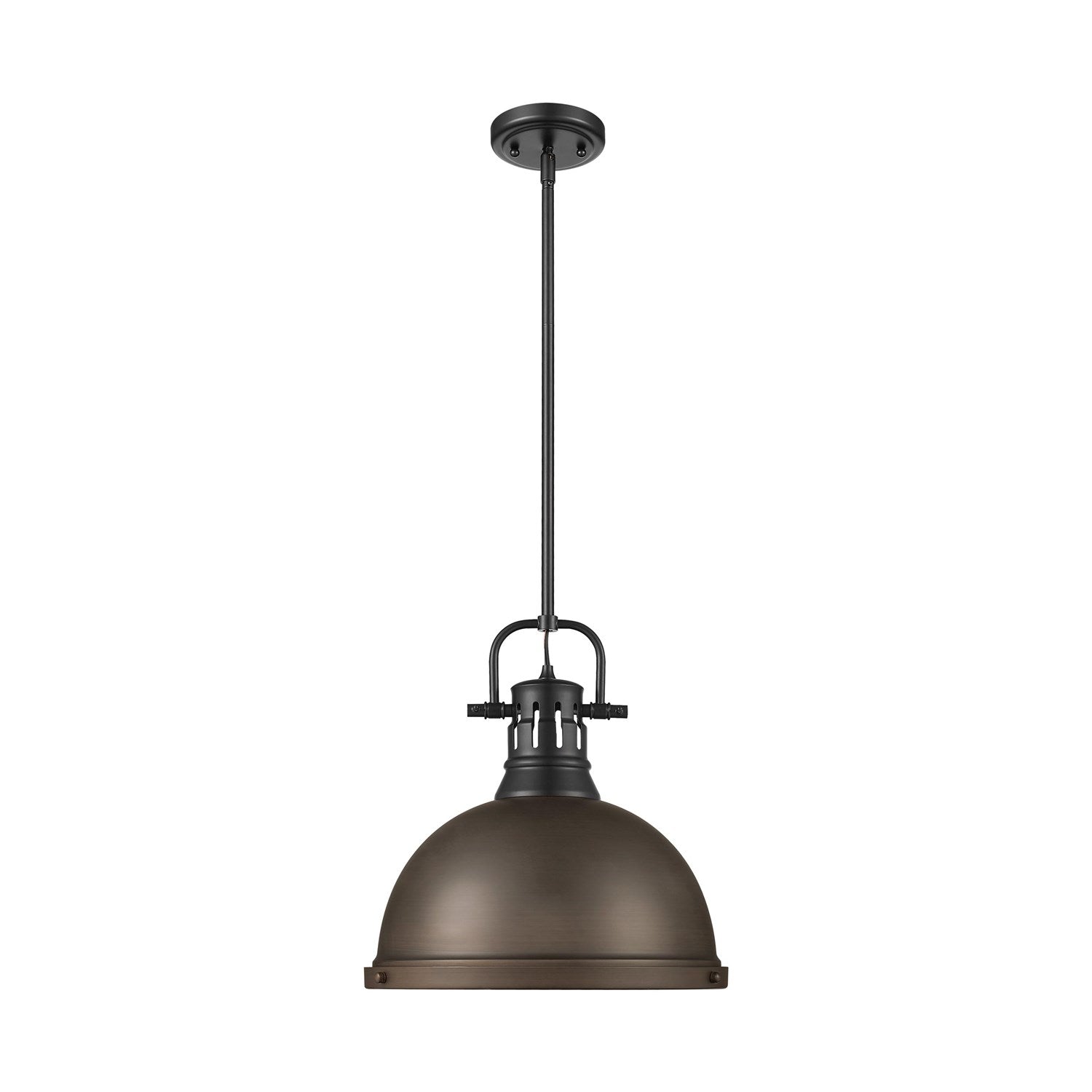1-Light Pendant With Rod In Matte Black With Rubbed Bronze by Golden