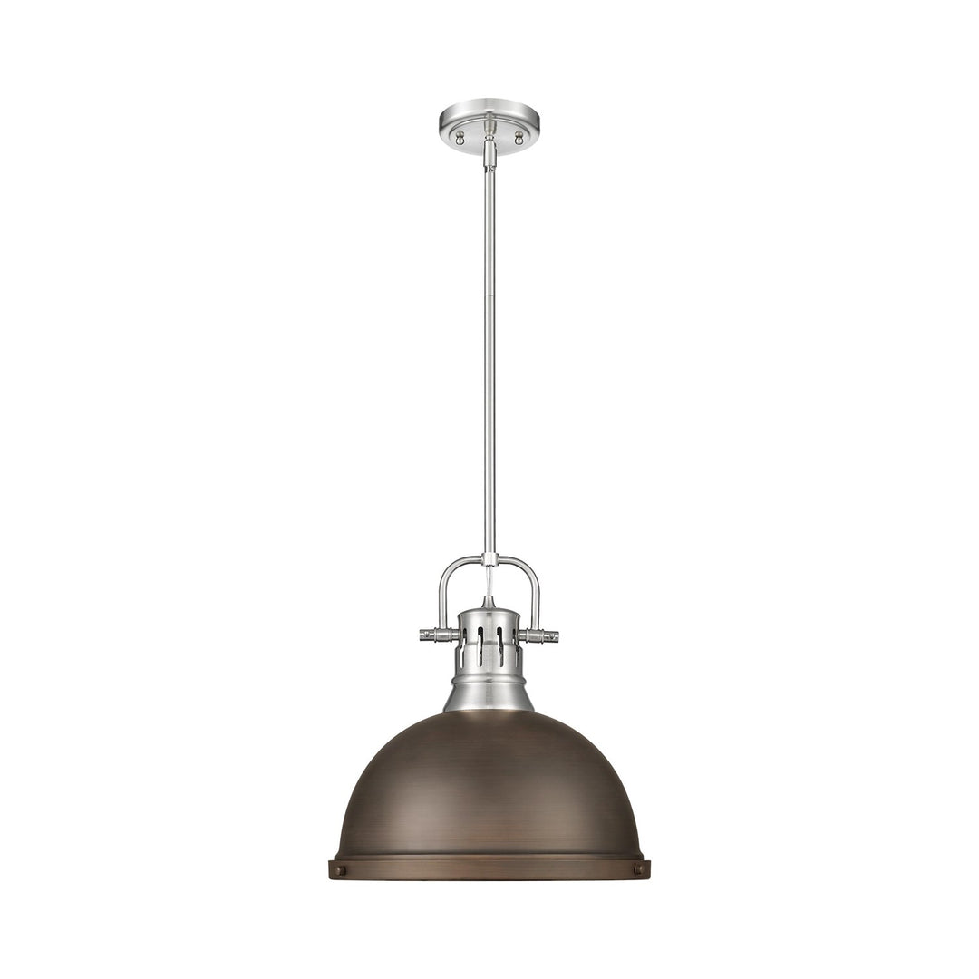 1-Light Pendant With Rod In Pewter With Rubbed Bronze by Golden