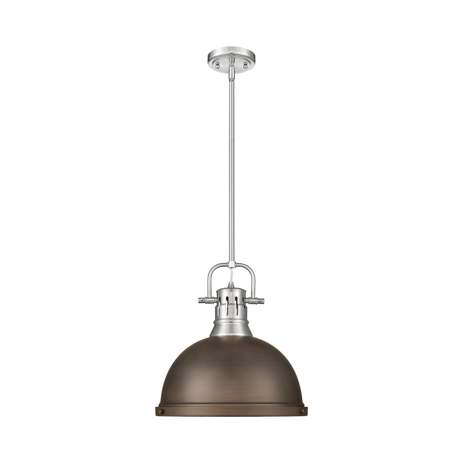 1-Light Pendant With Rod In Pewter With Rubbed Bronze by Golden