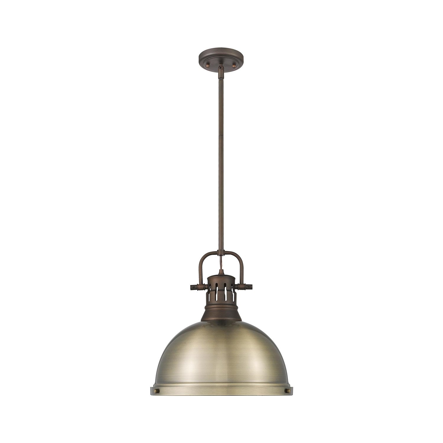 1-Light Pendant With Rod In Rubbed Bronze With Aged Brass by Golden