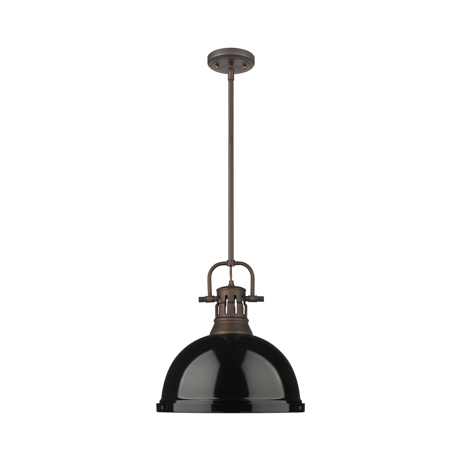 1-Light Pendant With Rod In Rubbed Bronze With Black by Golden