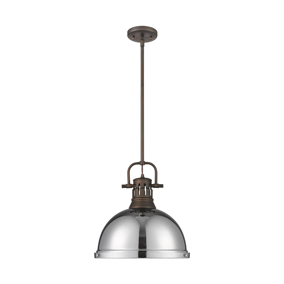 1-Light Pendant With Rod In Rubbed Bronze With Chrome by Golden
