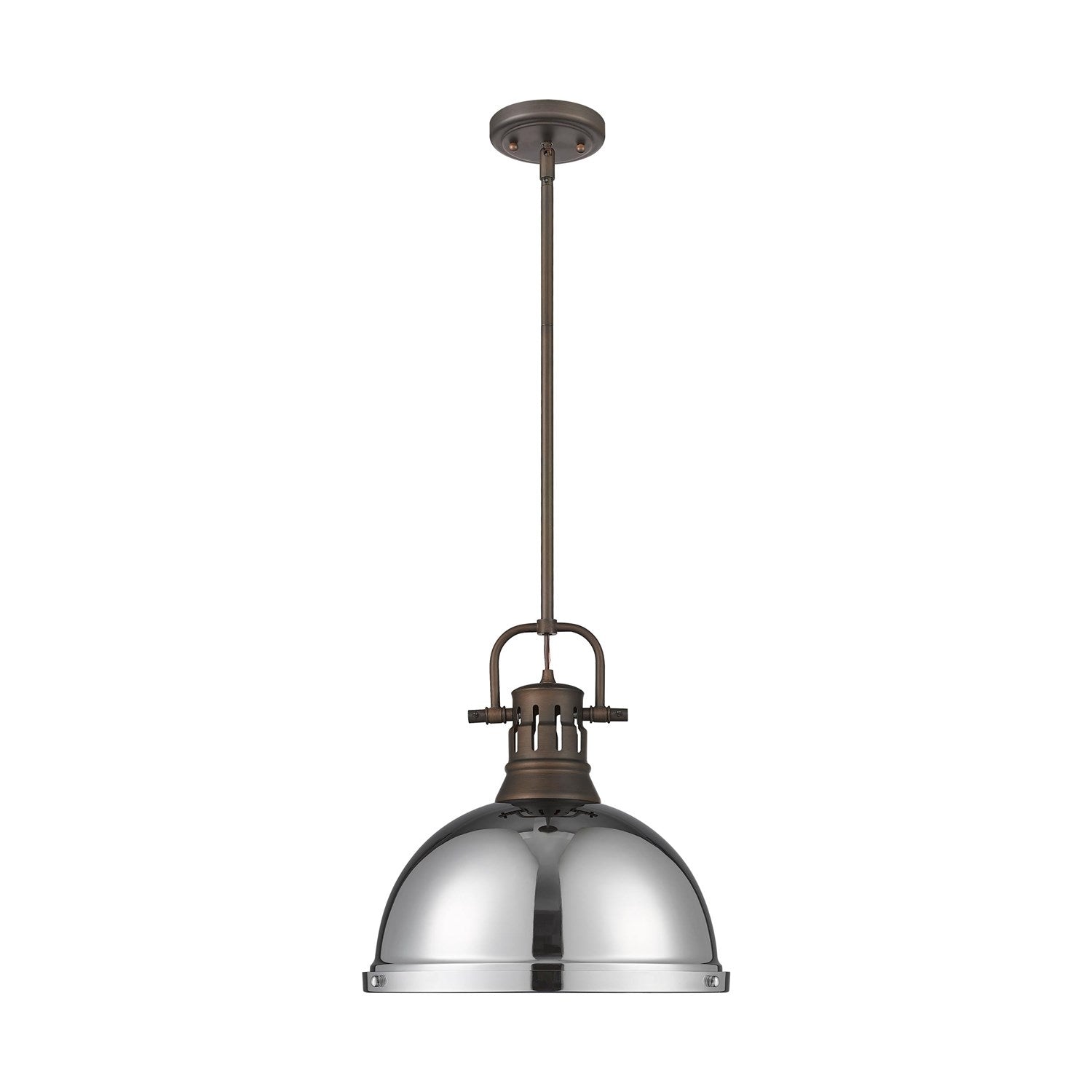 1-Light Pendant With Rod In Rubbed Bronze With Chrome by Golden