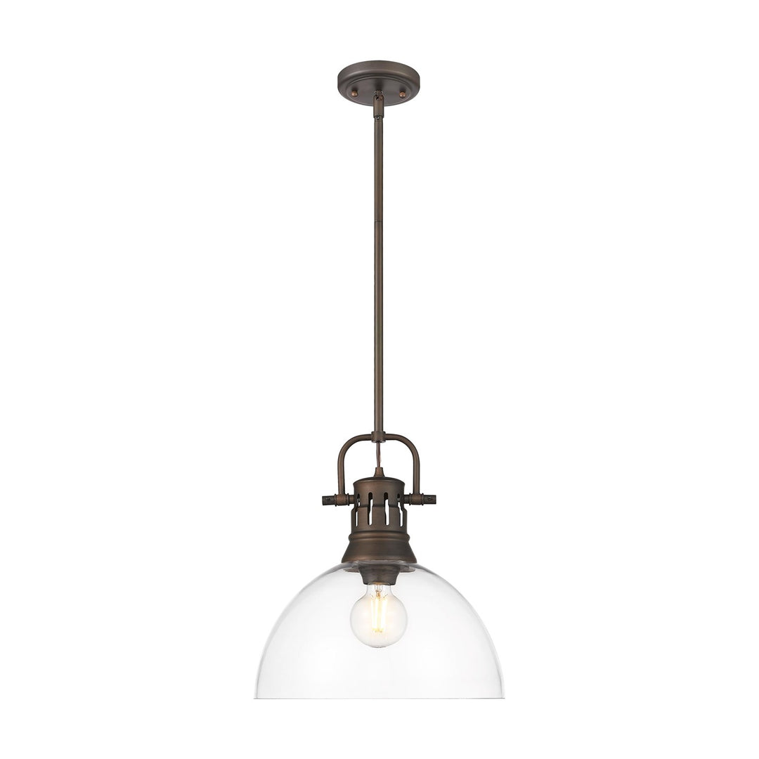 1-Light Pendant With Rod In Rubbed Bronze With Clear Glass by Golden