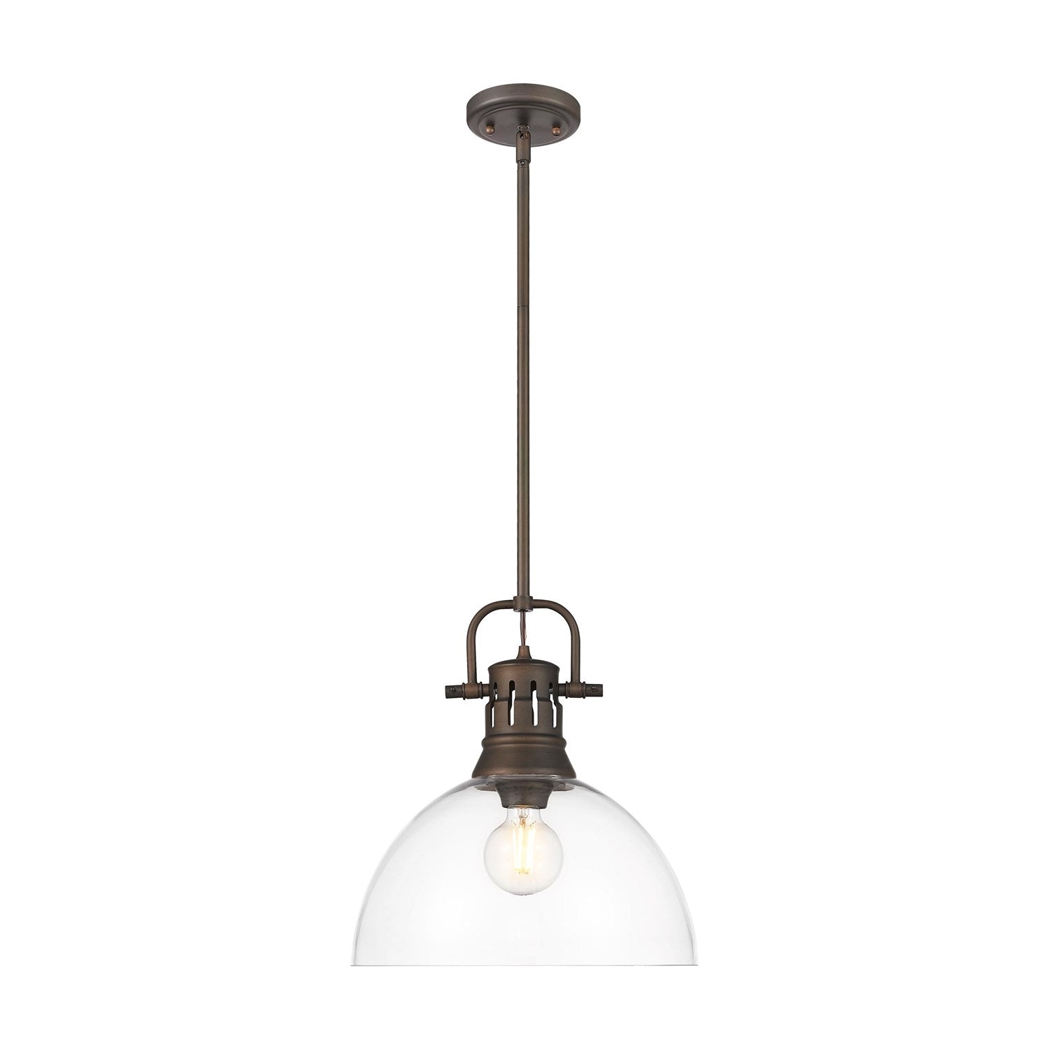 1-Light Pendant With Rod In Rubbed Bronze With Clear Glass by Golden