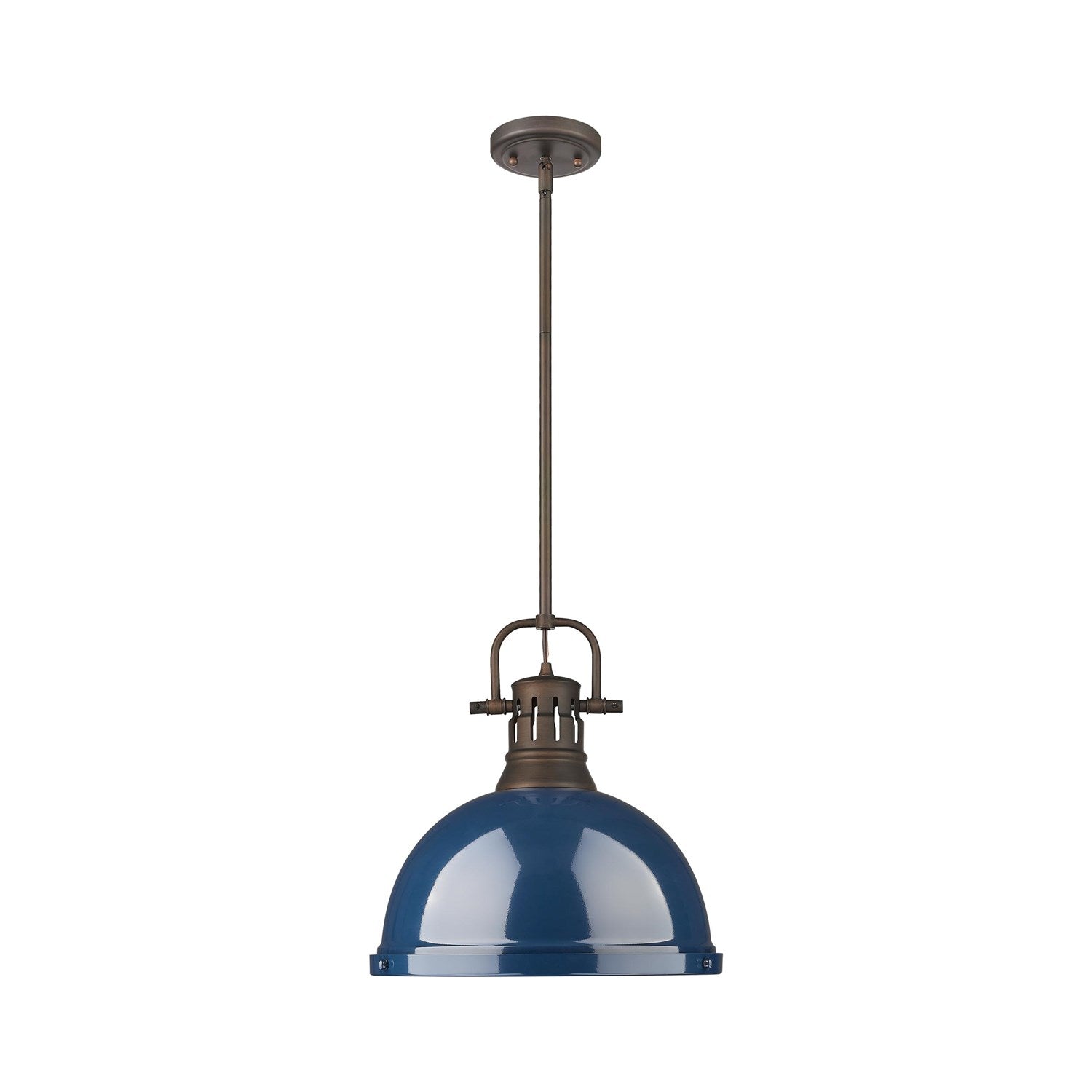 1-Light Pendant With Rod In Rubbed Bronze With Matte Navy by Golden