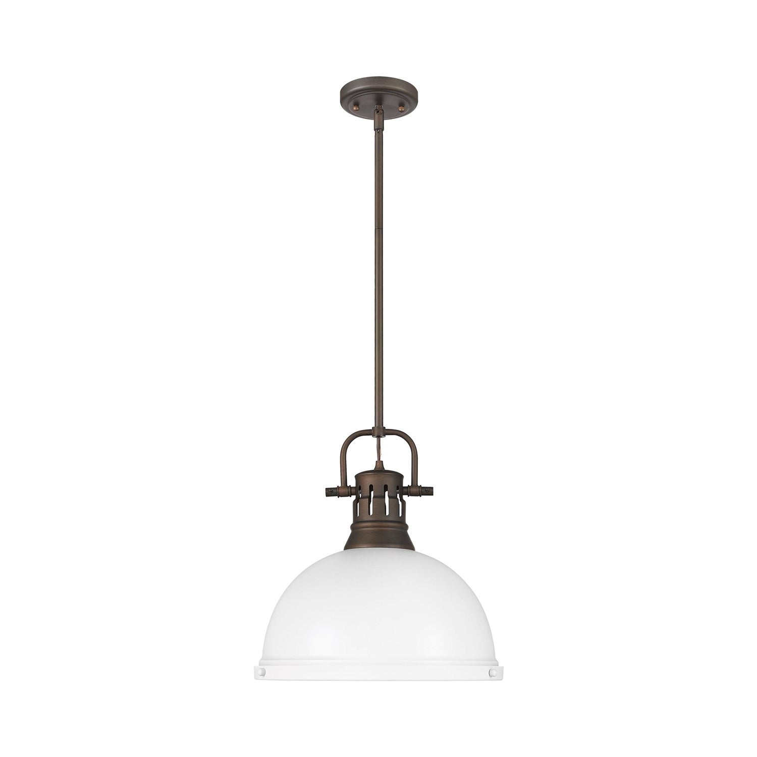 1-Light Pendant With Rod In Rubbed Bronze With Matte White by Golden