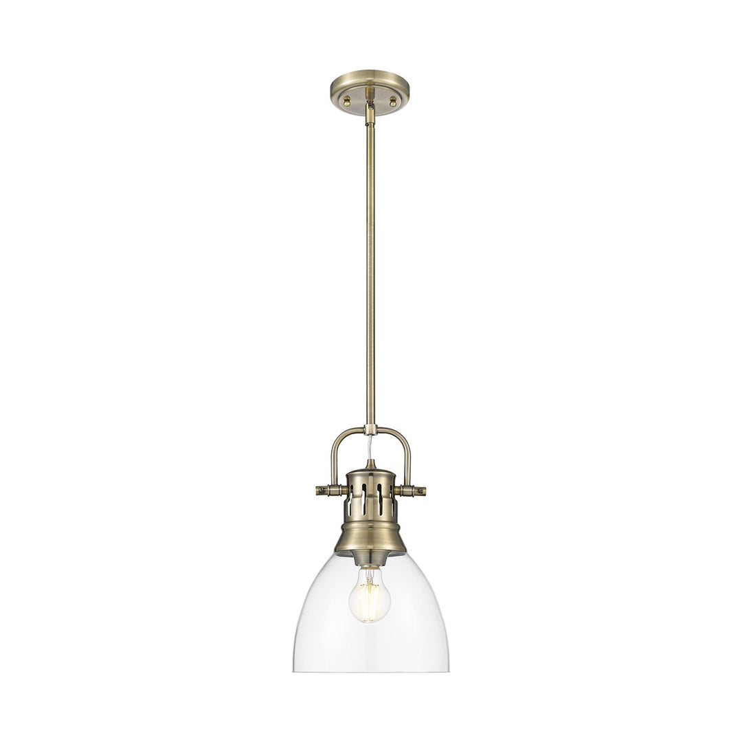 Small Pendant With Rod In Aged Brass With Clear Glass by Golden