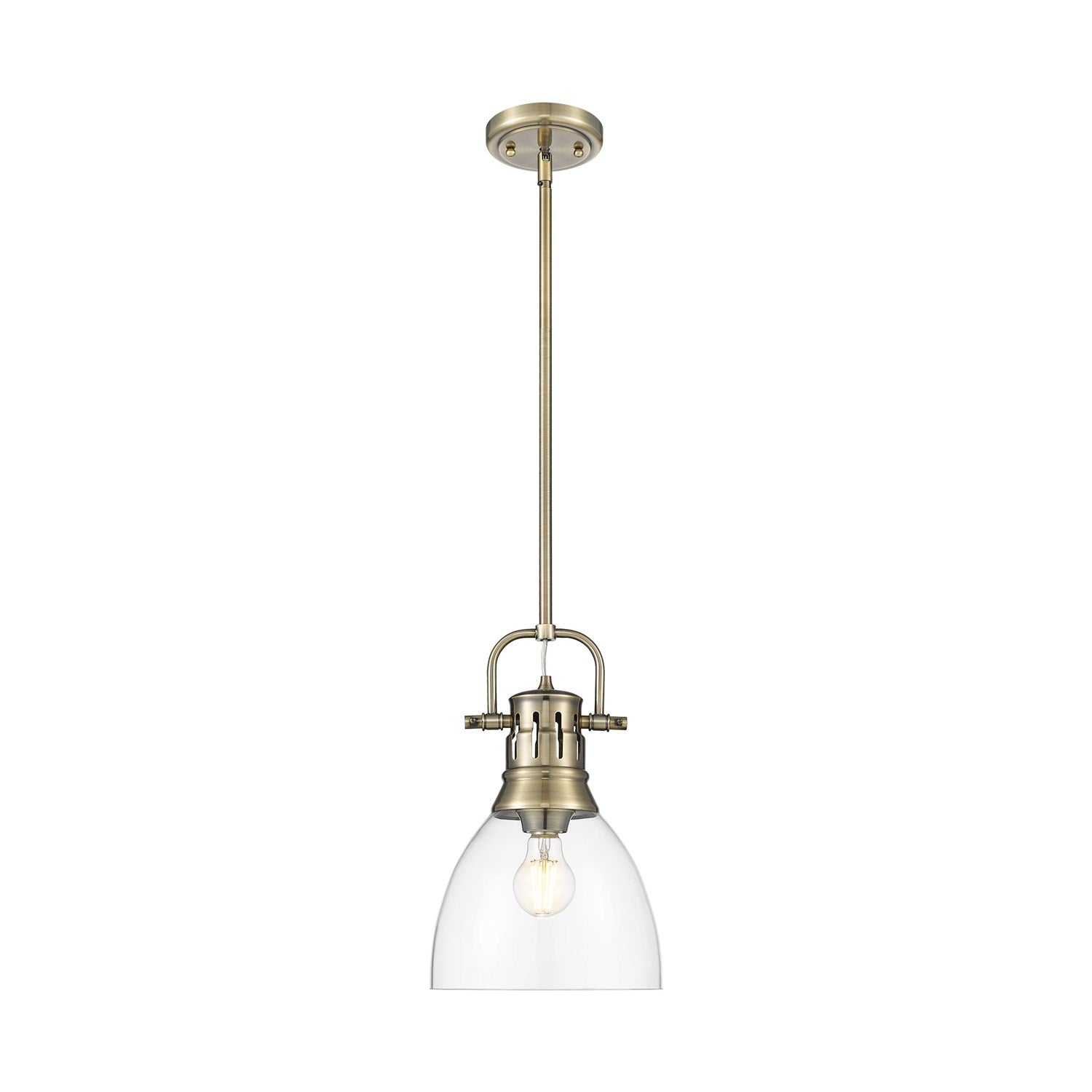 Small Pendant With Rod In Aged Brass With Clear Glass by Golden
