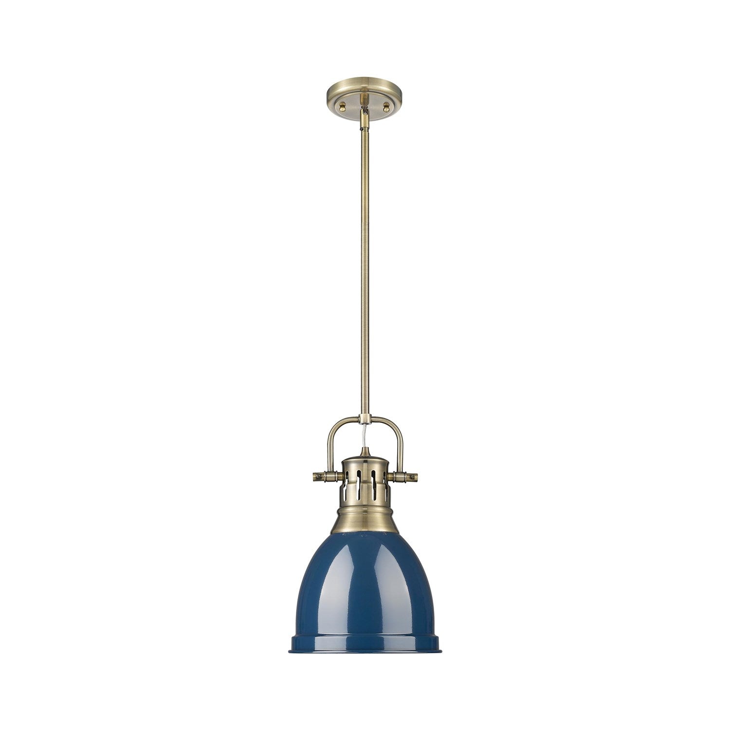 Small Pendant With Rod In Aged Brass With Matte Navy by Golden