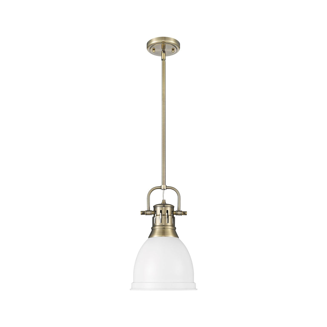 Small Pendant With Rod In Aged Brass With Matte White by Golden
