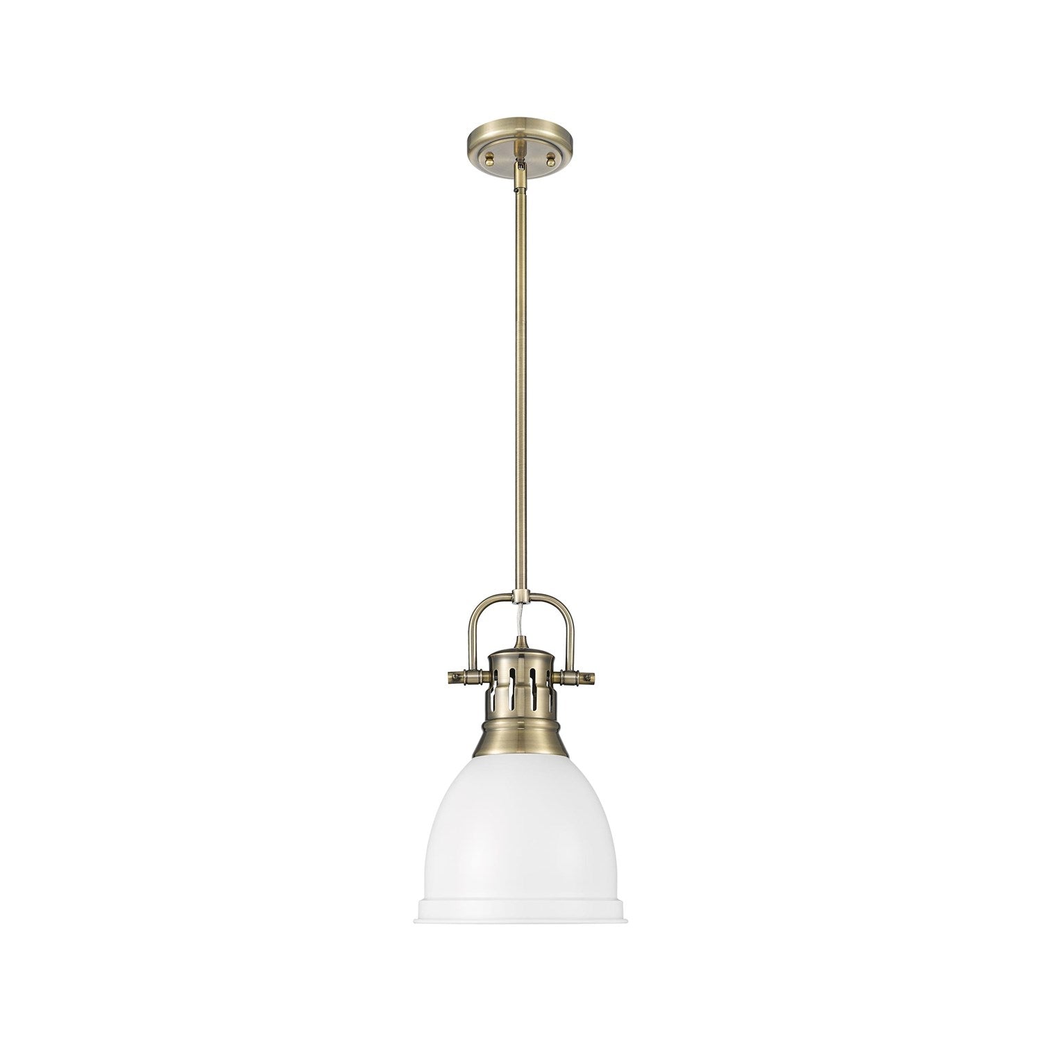 Small Pendant With Rod In Aged Brass With Matte White by Golden