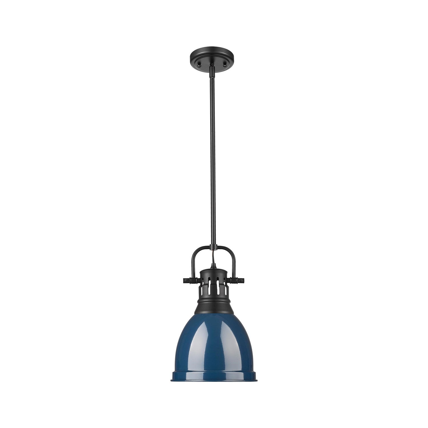 Small Pendant With Rod In Matte Black With Matte Navy by Golden