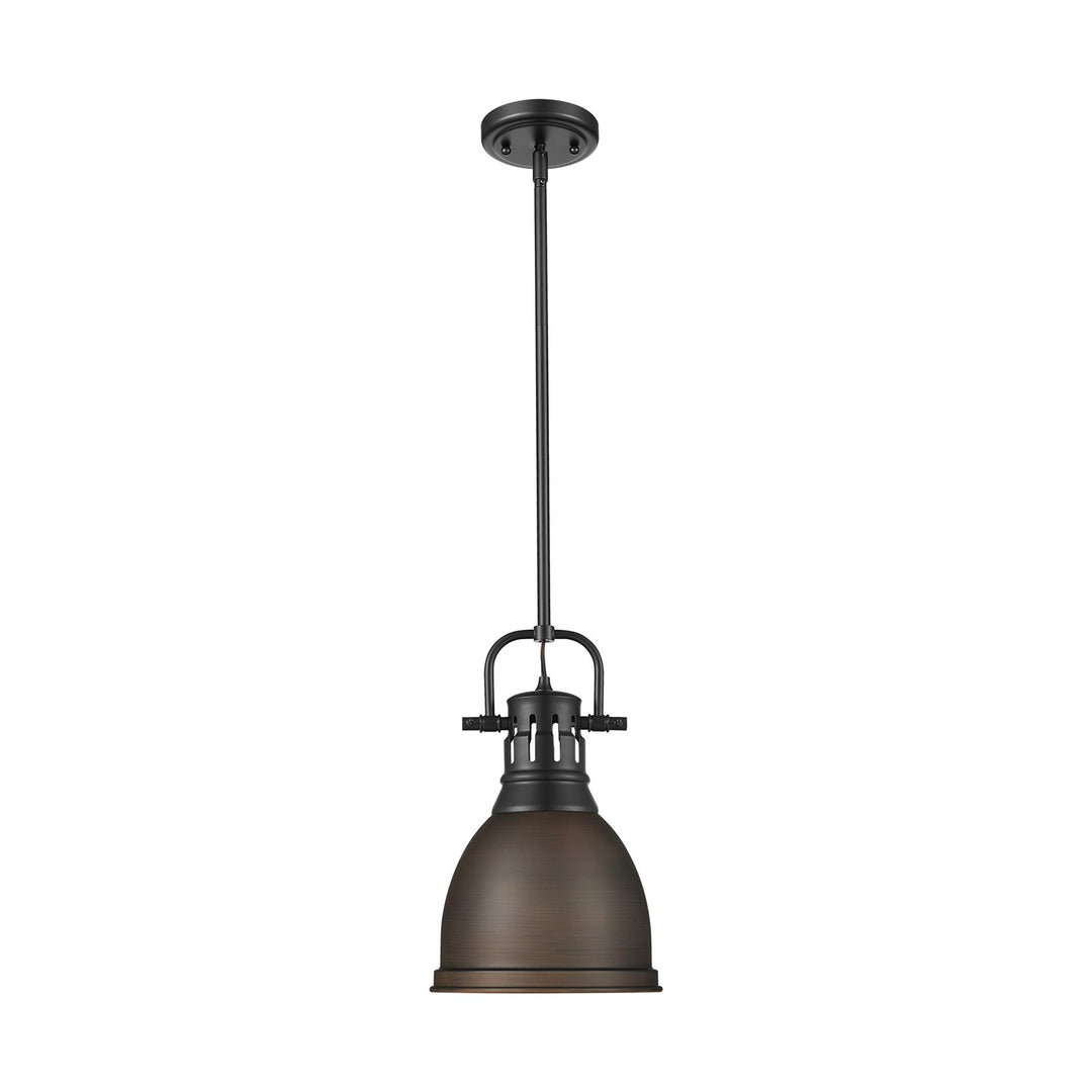 Small Pendant With Rod In Matte Black With Rubbed Bronze by Golden