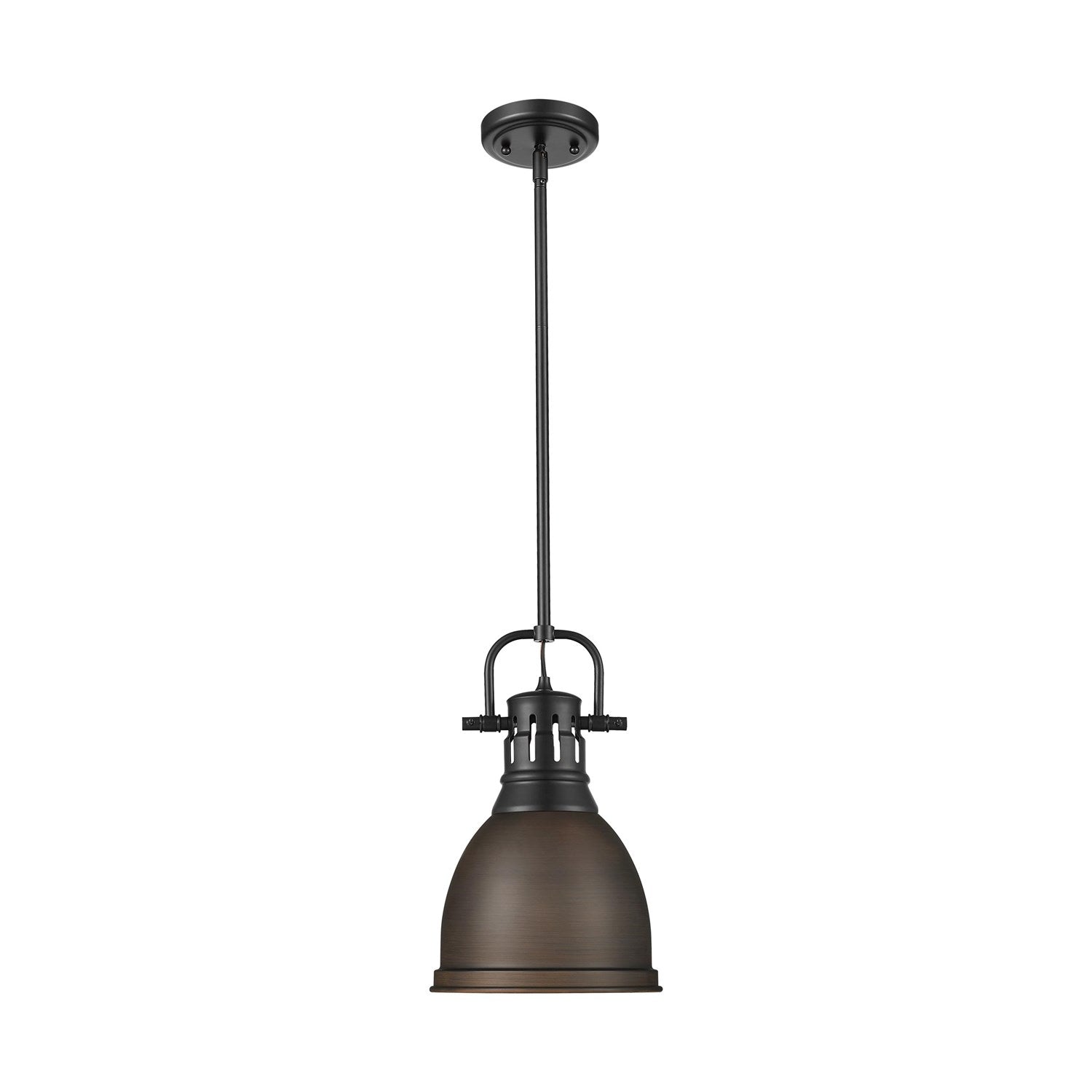 Small Pendant With Rod In Matte Black With Rubbed Bronze by Golden