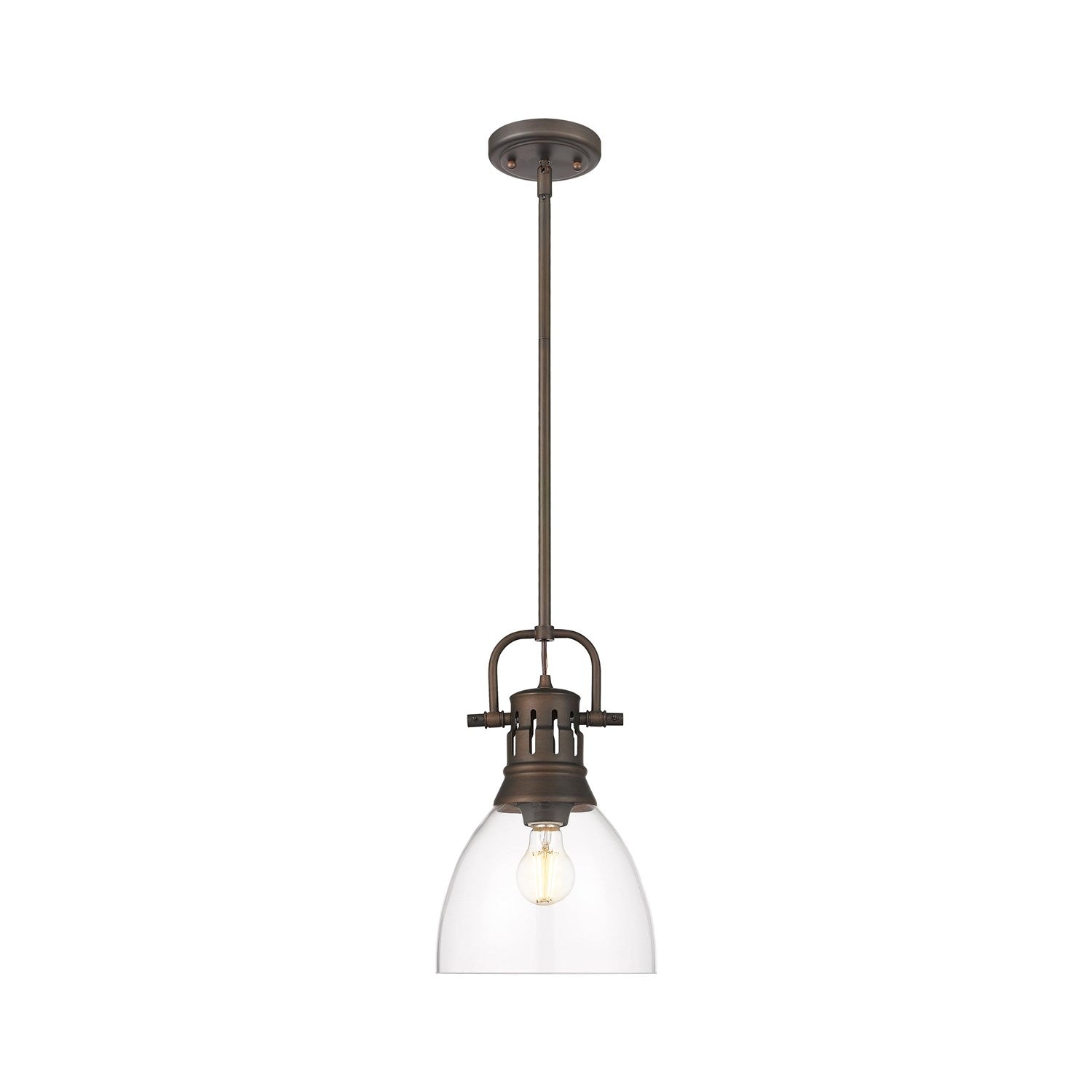 Small Pendant With Rod In Rubbed Bronze With Clear Glass by Golden