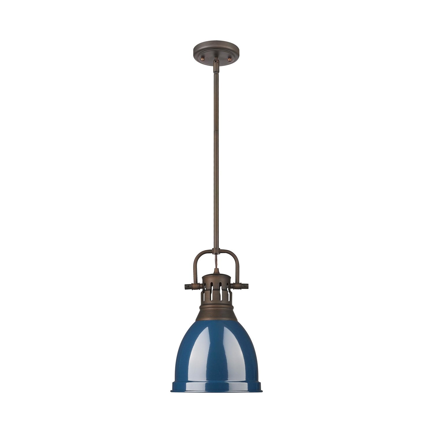 Small Pendant With Rod In Rubbed Bronze With Matte Navy by Golden