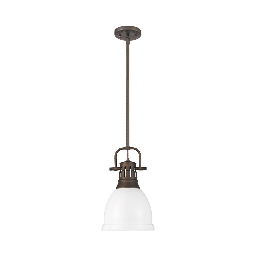 Small Pendant With Rod In Rubbed Bronze With Matte White by Golden