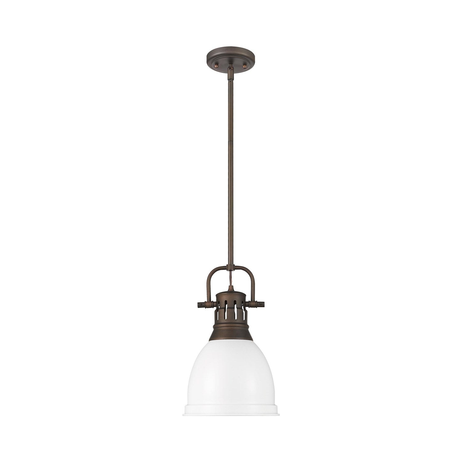 Small Pendant With Rod In Rubbed Bronze With Matte White by Golden
