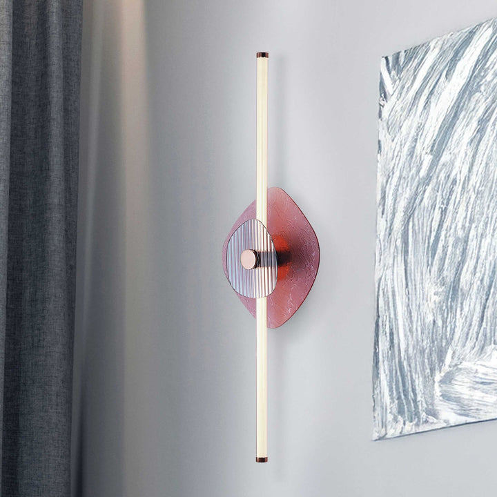 Led 39" Wall Sconce In Rose Gold With Hammered Purple Shade