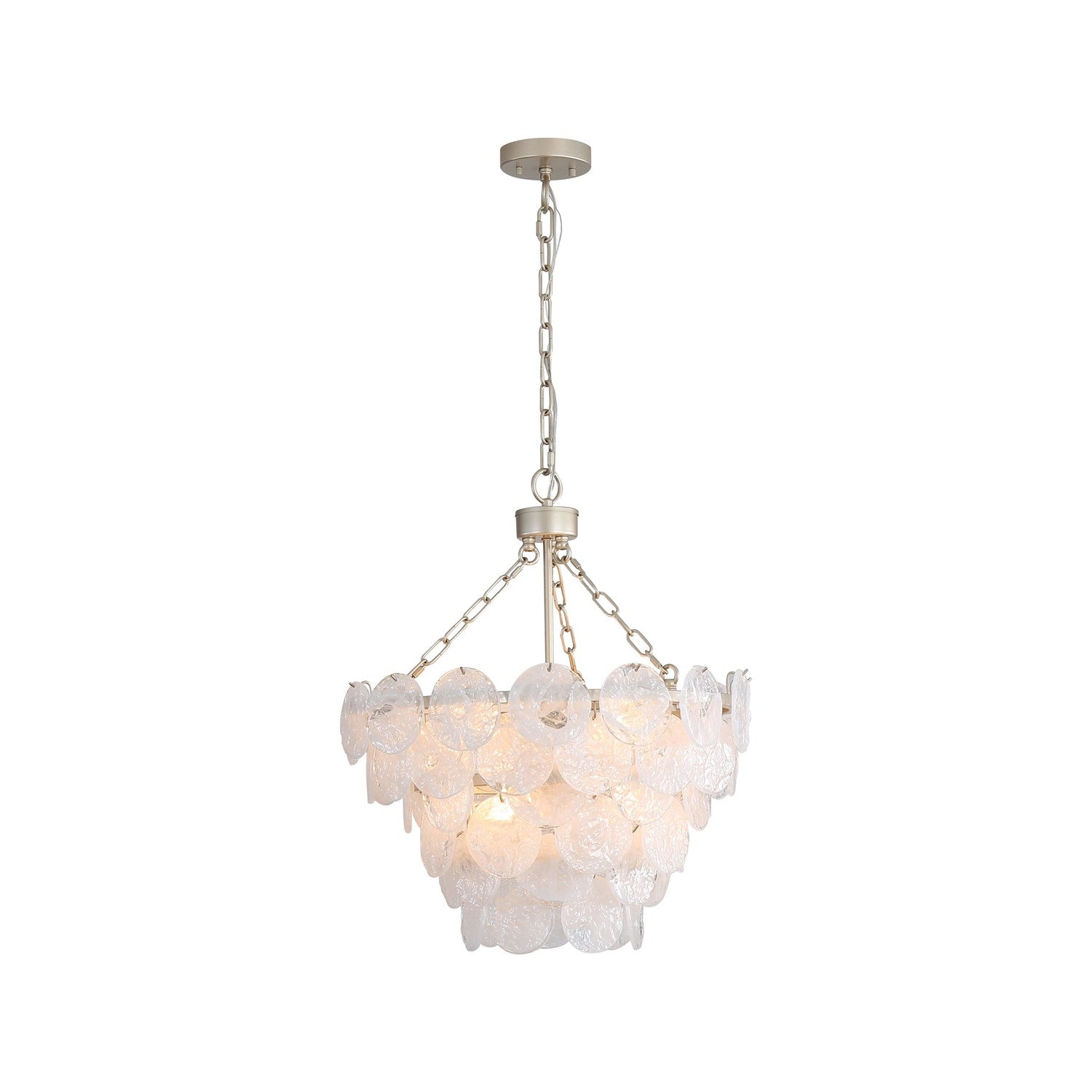3 Tier - 8 Light Pendant In Aegean Silver With Cirrus Cloud Glass Shade by Golden