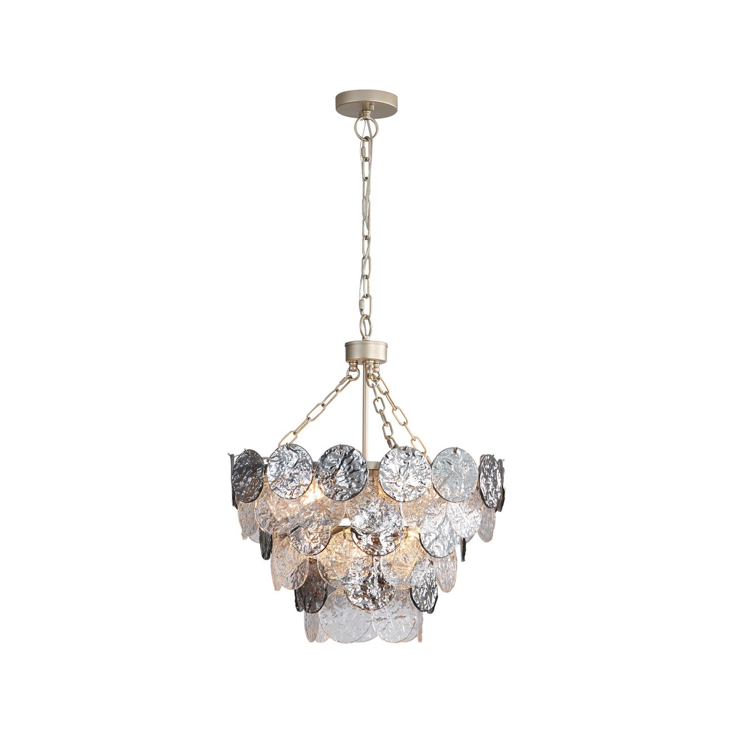 3 Tier - 8 Light Pendant In Aegean Silver With Smoke Plated Glass Shade by Golden