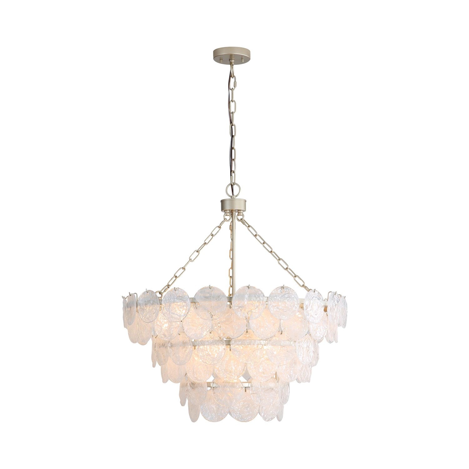 3 Tier - 11 Light Pendant In Aegean Silver With Cirrus Cloud Glass Shade by Golden