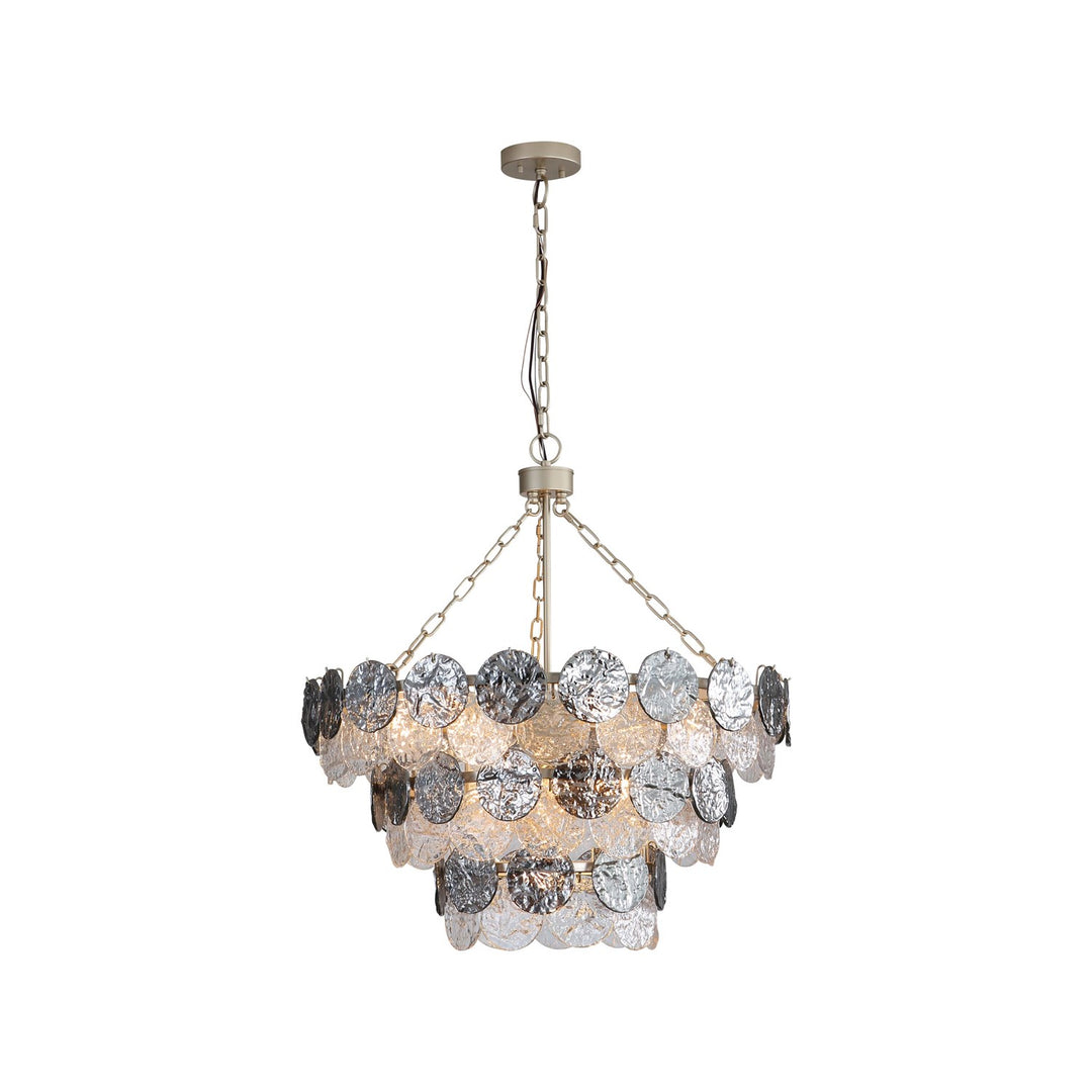3 Tier - 11 Light Pendant In Aegean Silver With Smoke Plated Glass Shade by Golden
