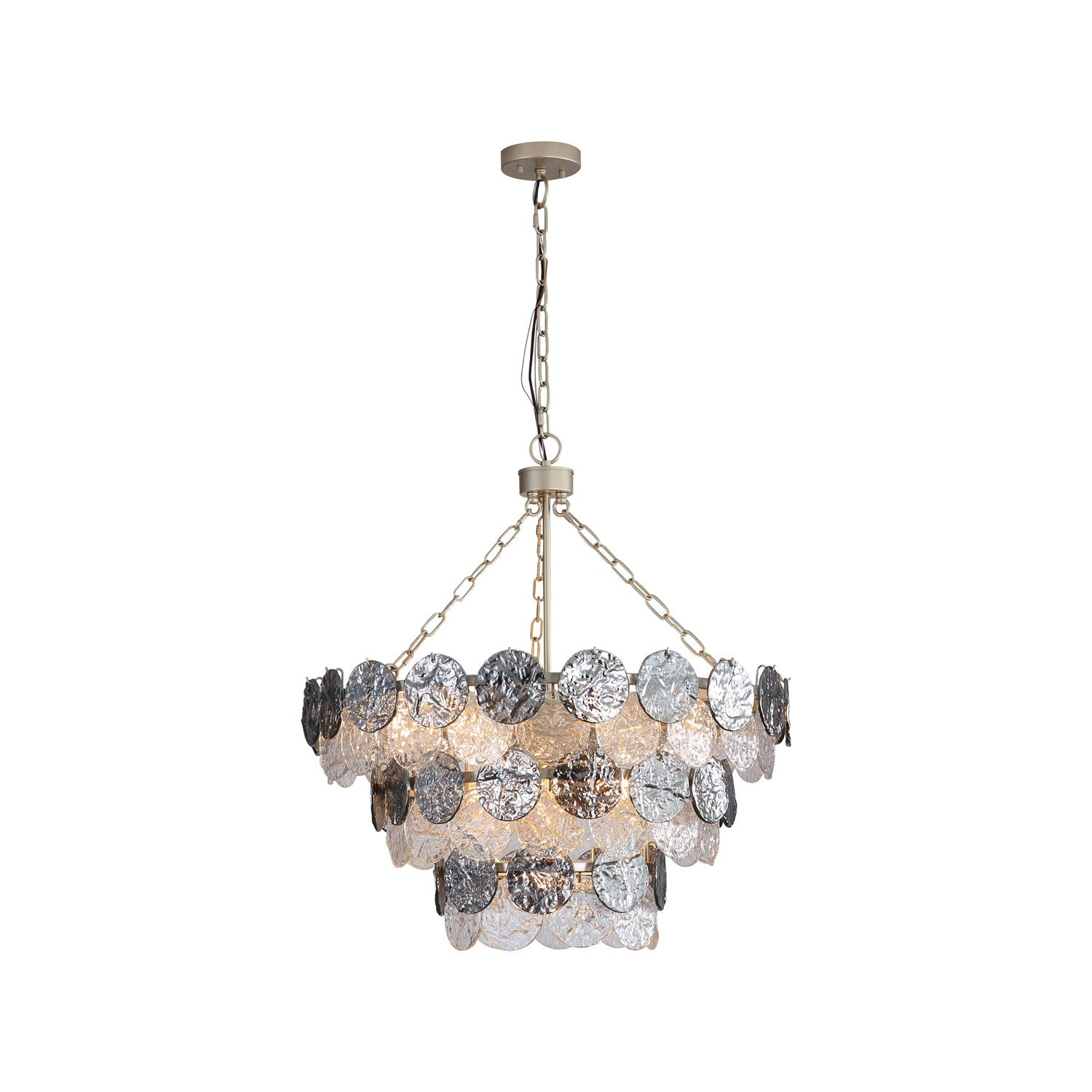 3 Tier - 11 Light Pendant In Aegean Silver With Smoke Plated Glass Shade by Golden
