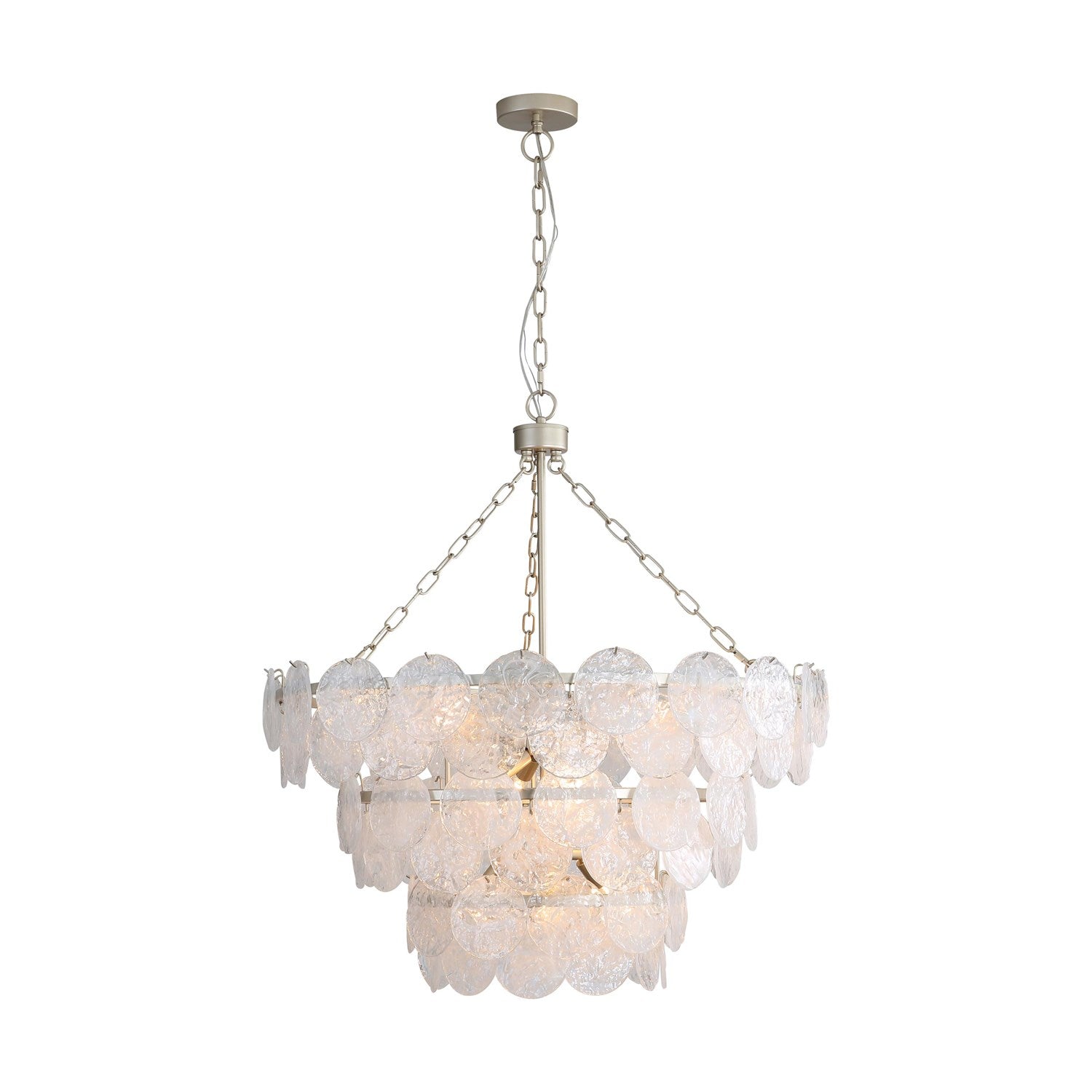 3 Tier - 13 Light Pendant In Aegean Silver With Cirrus Cloud Glass Shade by Golden