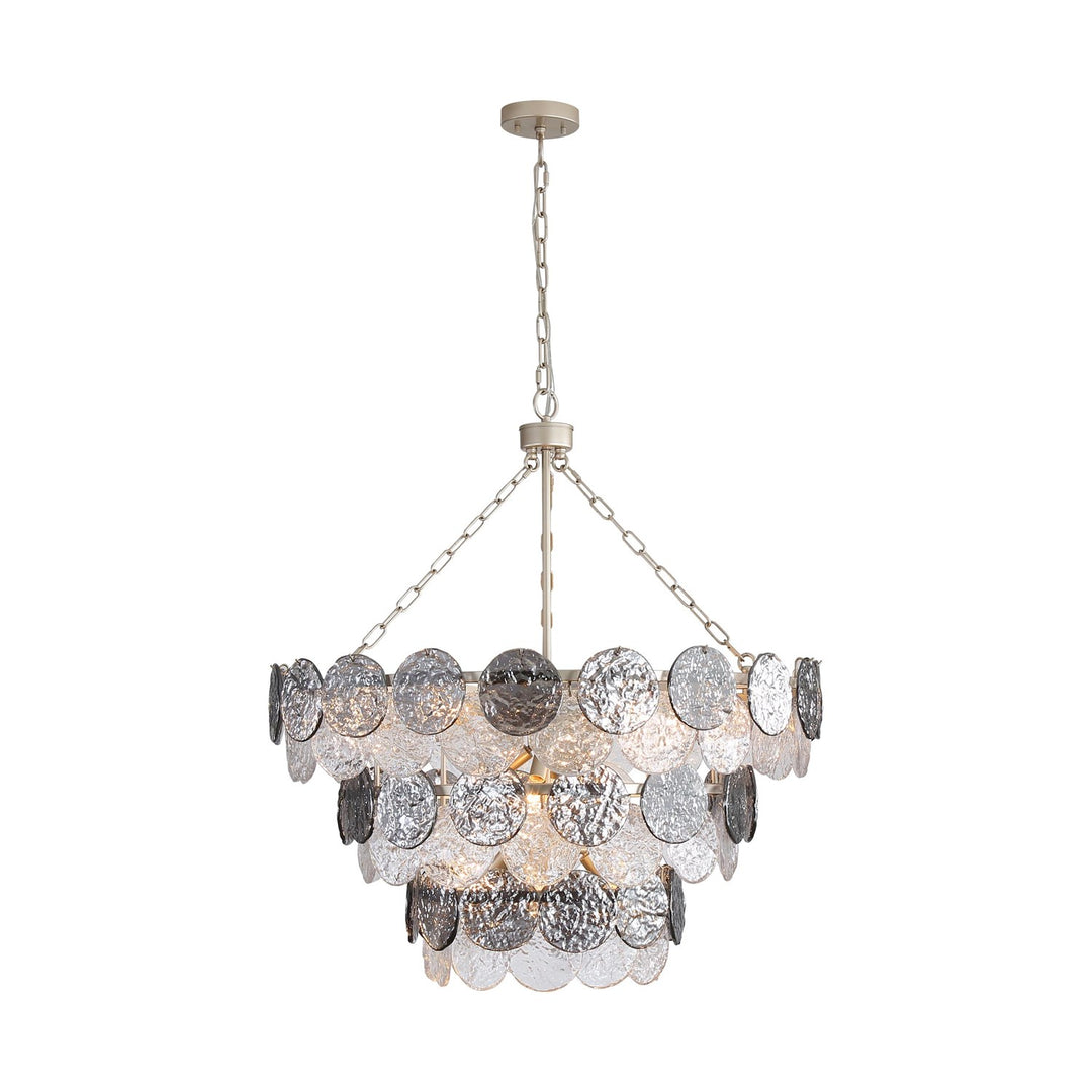 3 Tier - 13 Light Pendant In Aegean Silver With Smoke Plated Glass Shade by Golden