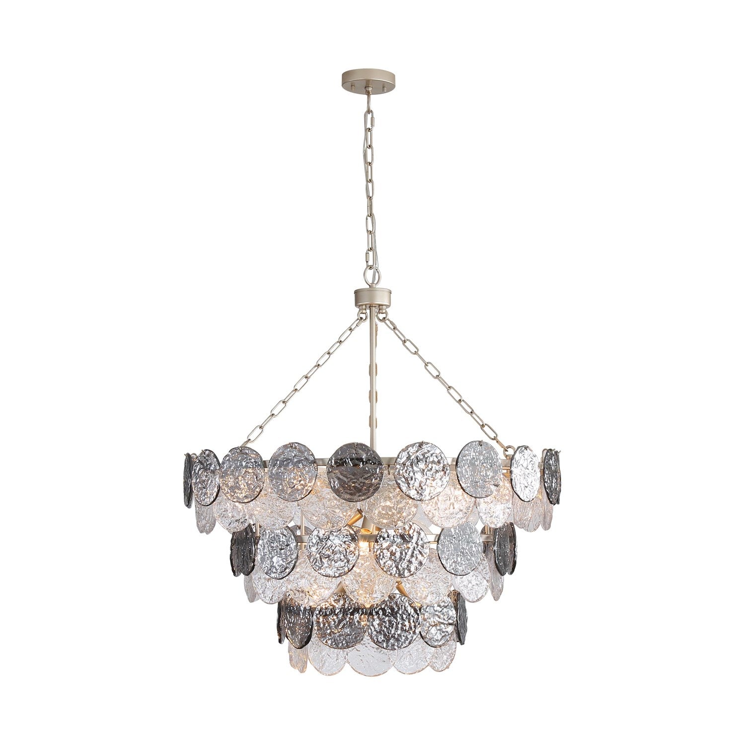3 Tier - 13 Light Pendant In Aegean Silver With Smoke Plated Glass Shade by Golden