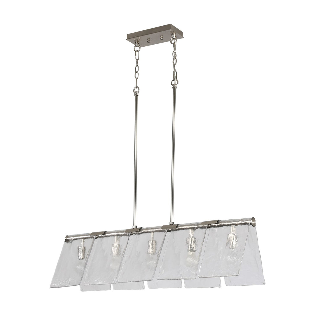 5-Light Linear Pendant In Pewter With Hammered Water Glass by Golden