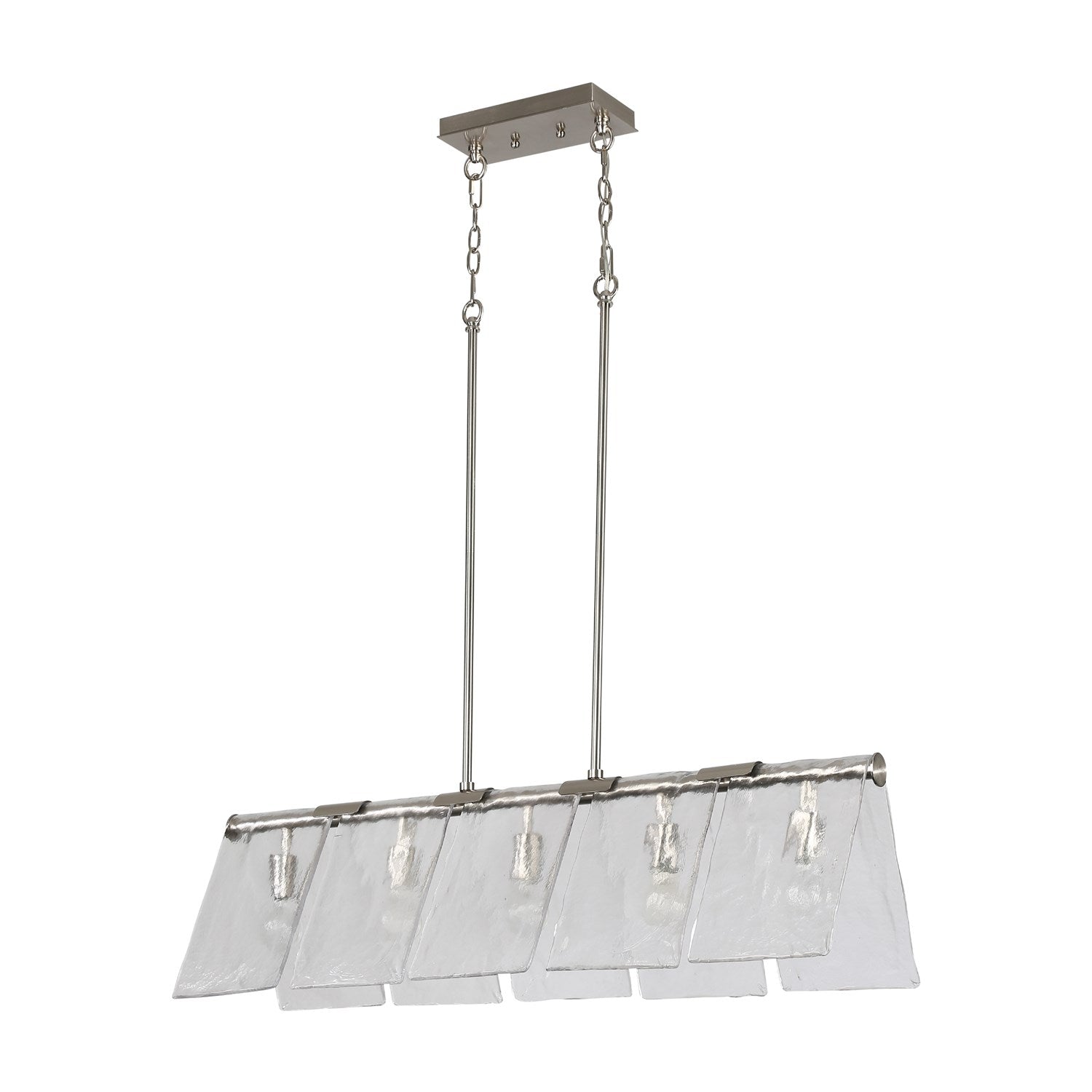 5-Light Linear Pendant In Pewter With Hammered Water Glass by Golden