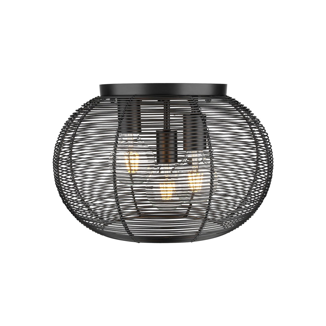 3 Light Flush Mount In Matte Black With Matte Black Shade by Golden