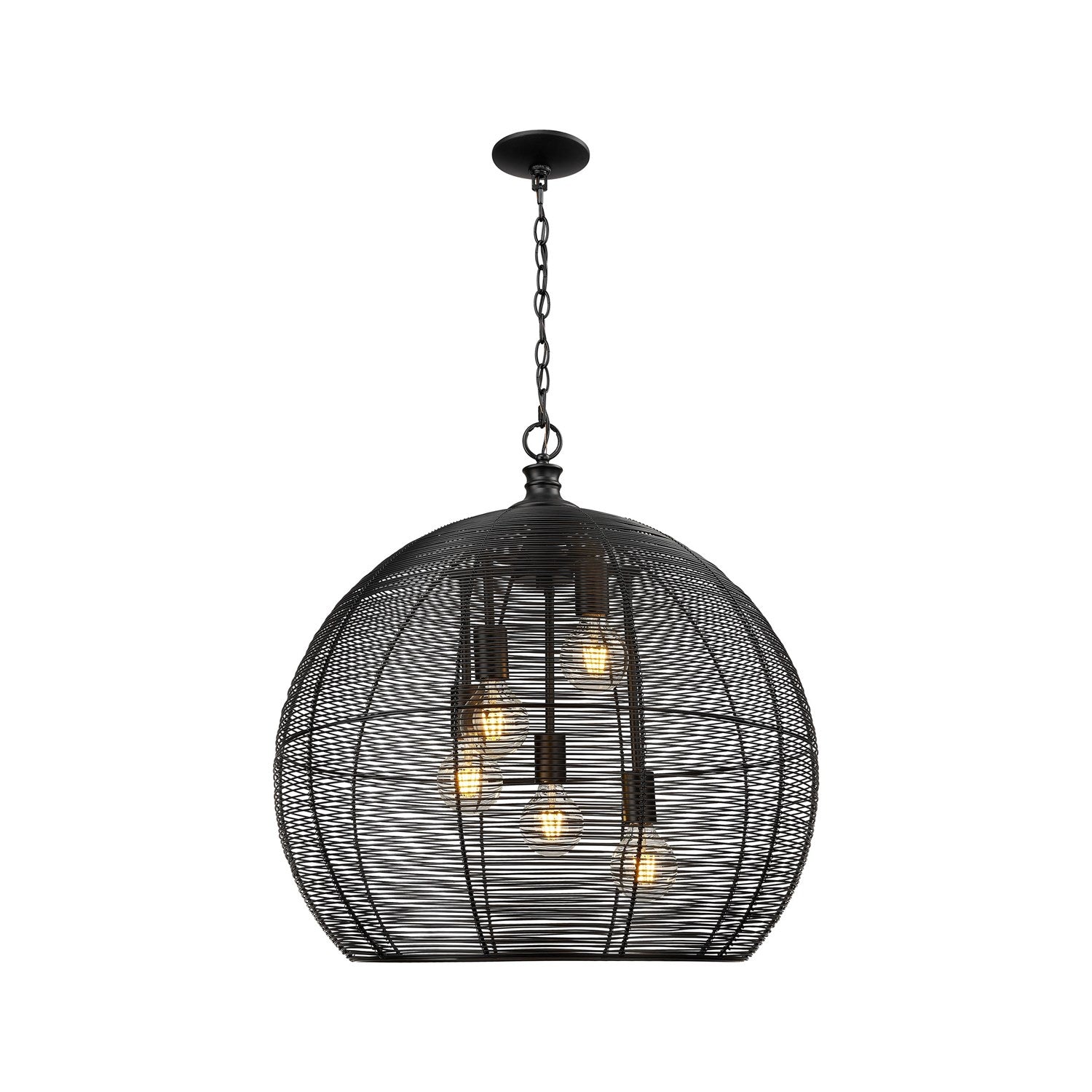 5 Light Pendant In Matte Black With Matte Black Shade by Golden