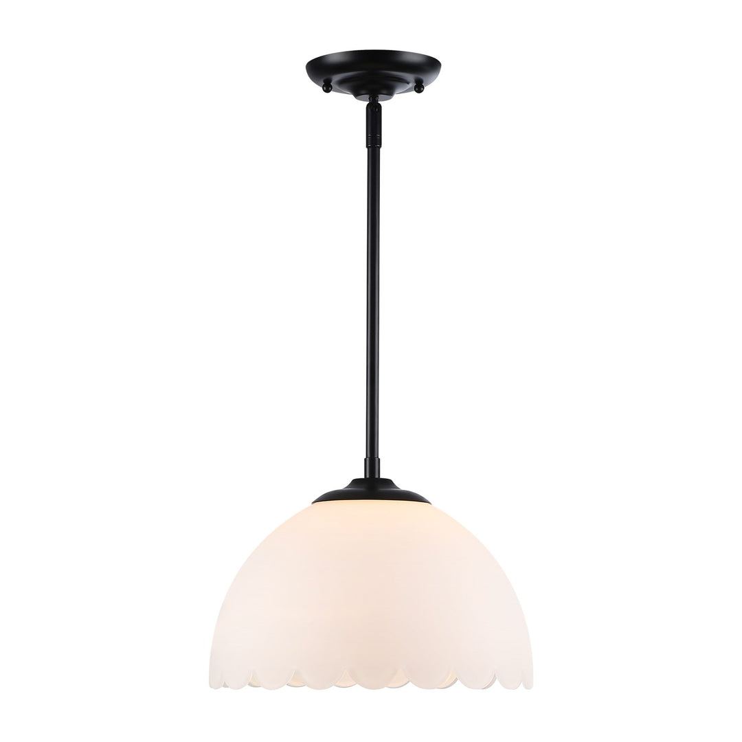 1-Light Pendant In Matte Black With Opal Glass by Golden