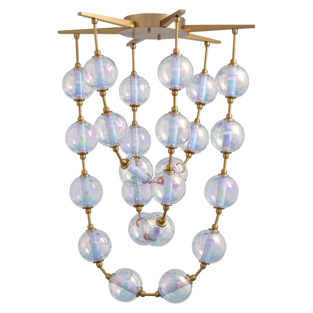 34" Led Pendant In Brushed Champagne Bronze With Iridescent Glass Shade by Golden