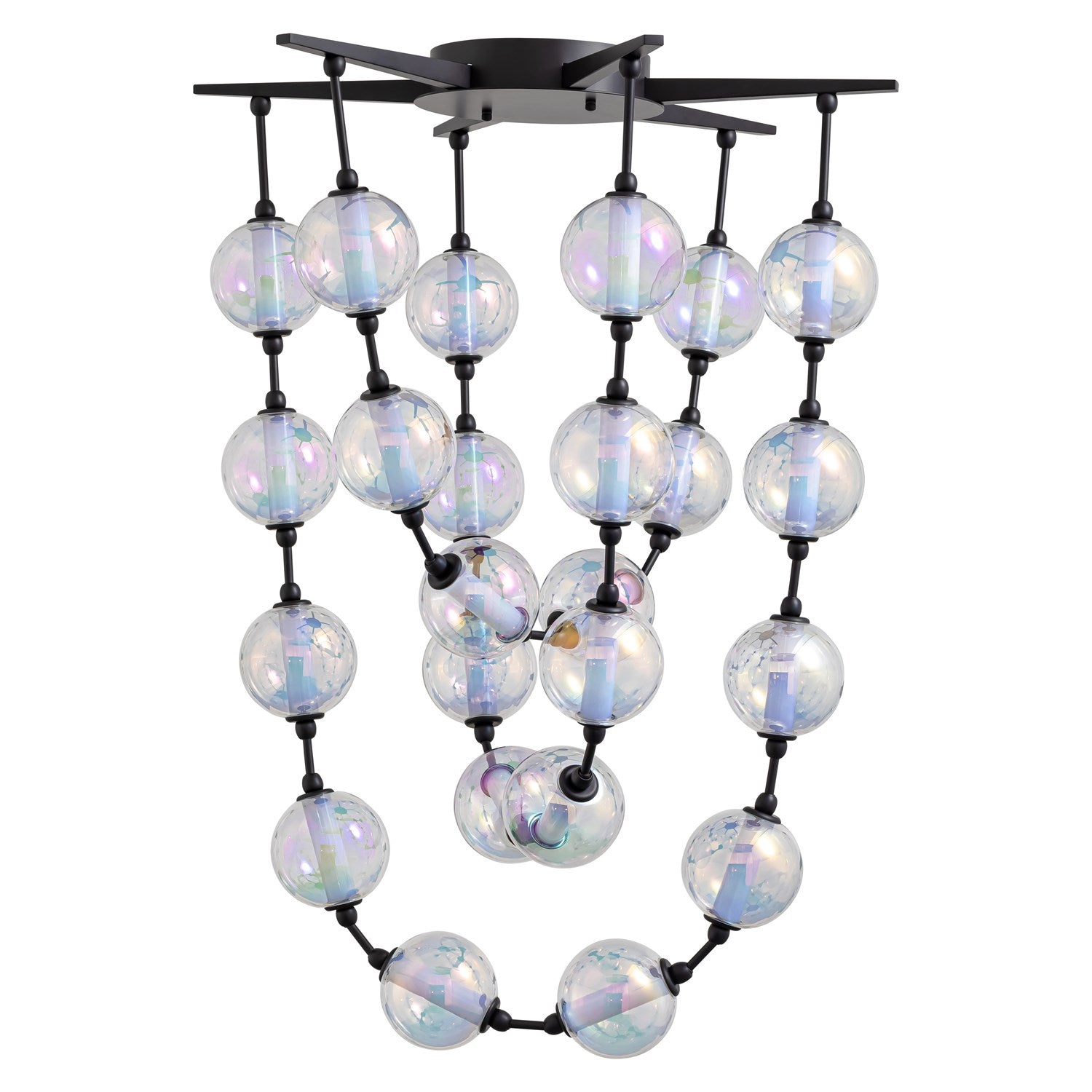 34" Led Pendant In Matte Black With Iridescent Glass Shade by Golden