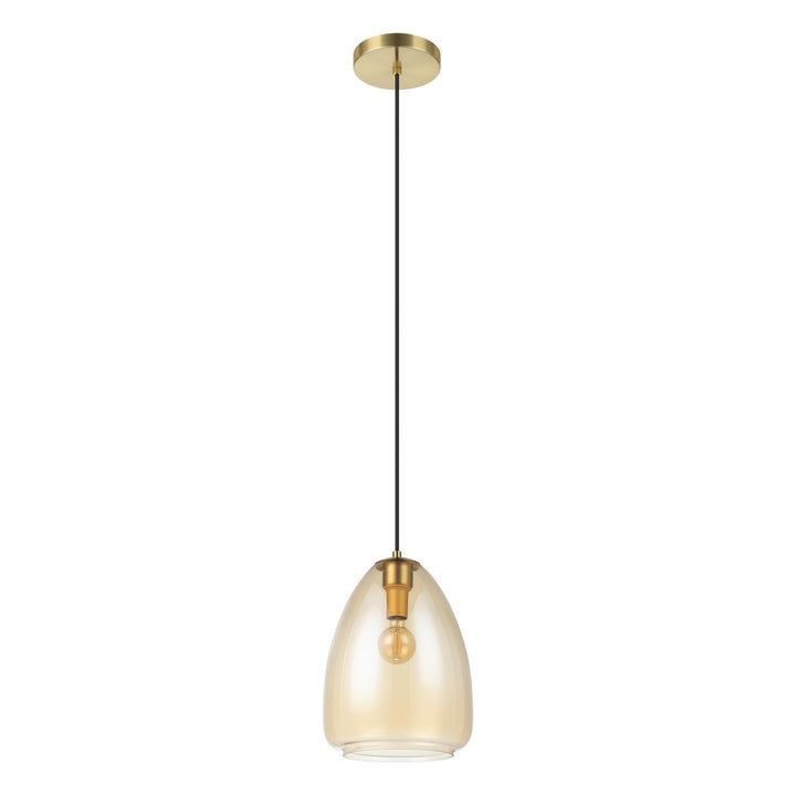 1 Light Pendant W/ Brushed Gold Finish & Metallic Amber Glass Shade by Eglo