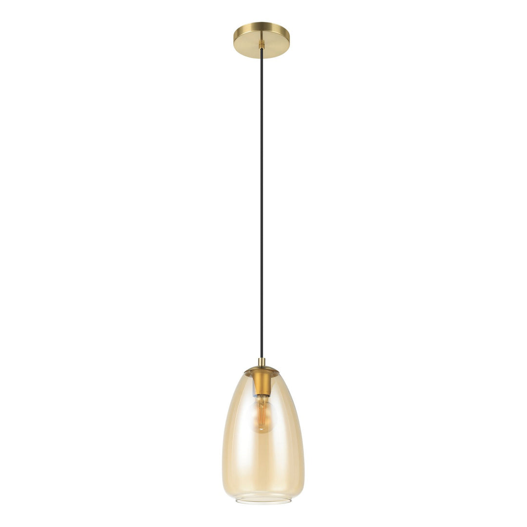 1 Light Pendant W/ Brushed Gold Finish & Metallic Amber Glass Shade by Eglo