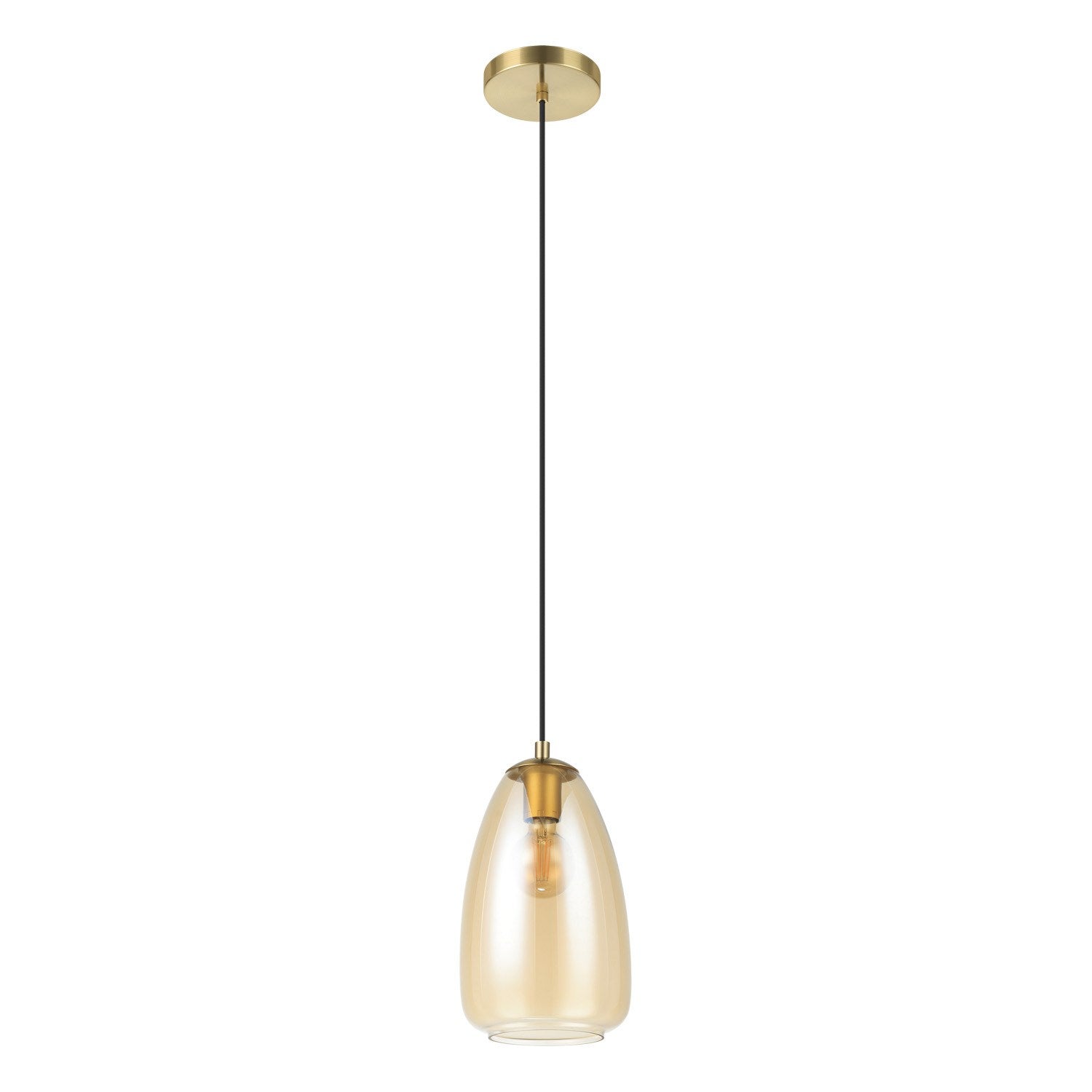 1 Light Pendant W/ Brushed Gold Finish & Metallic Amber Glass Shade by Eglo