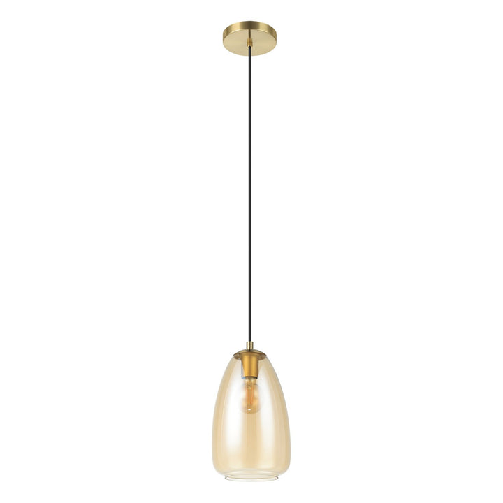 1 Light Pendant W/ Brushed Gold Finish & Metallic Amber Glass Shade by Eglo
