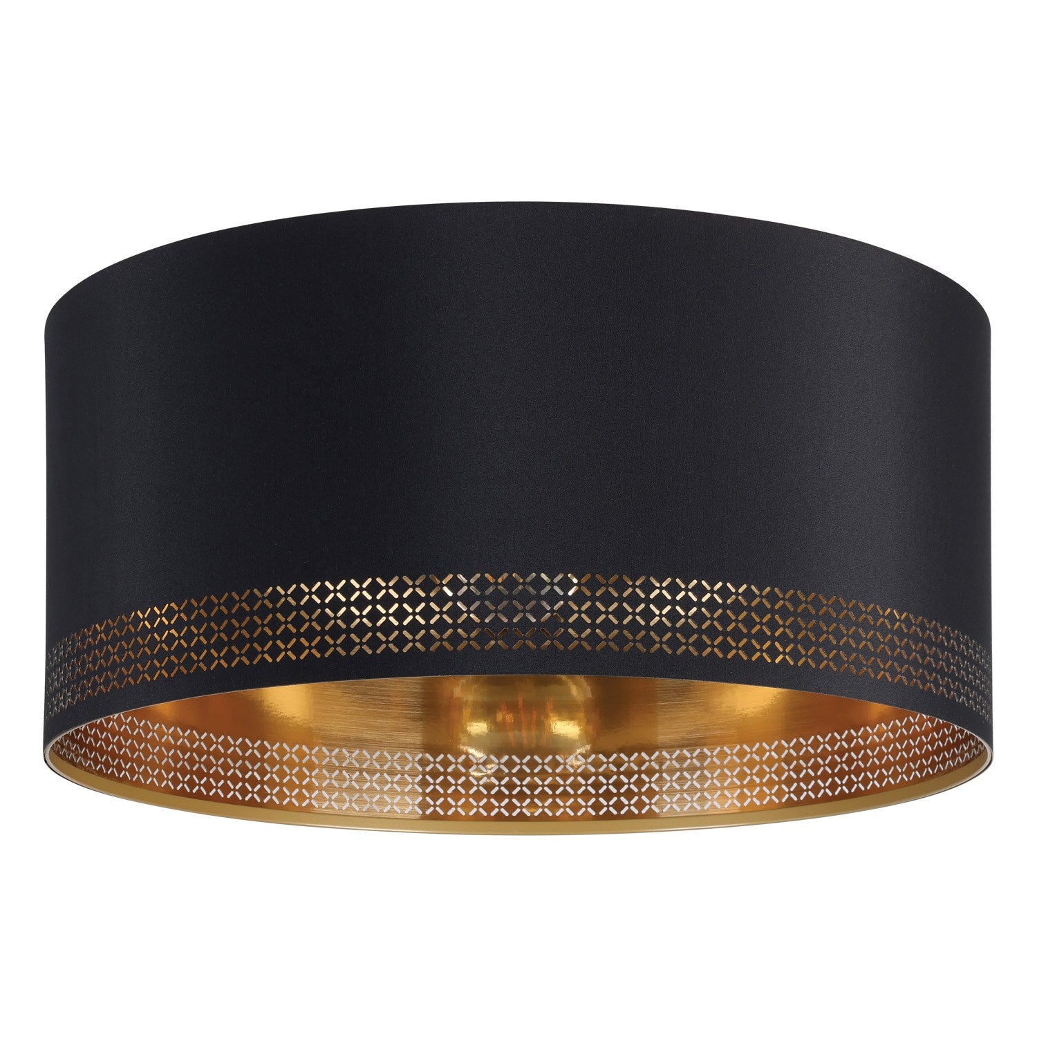 1 Light Drum Ceiling Light W/ Black & Gold Interior Fabric Shade by Eglo