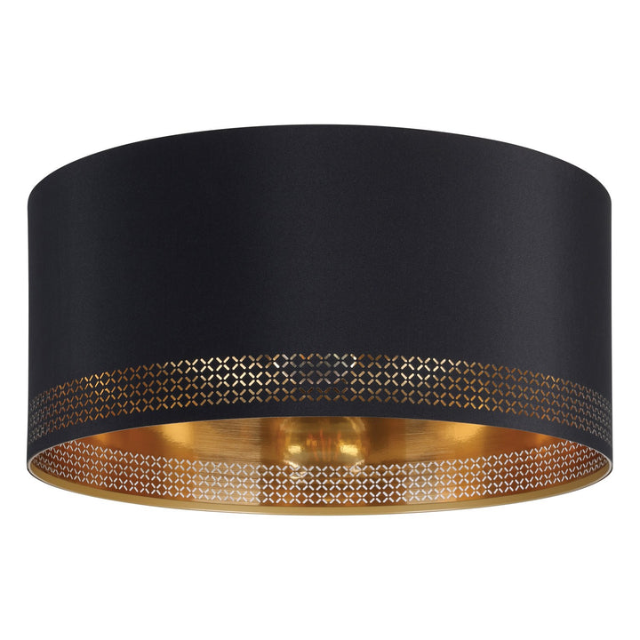 1 Light Drum Ceiling Light W/ Black & Gold Interior Fabric Shade by Eglo
