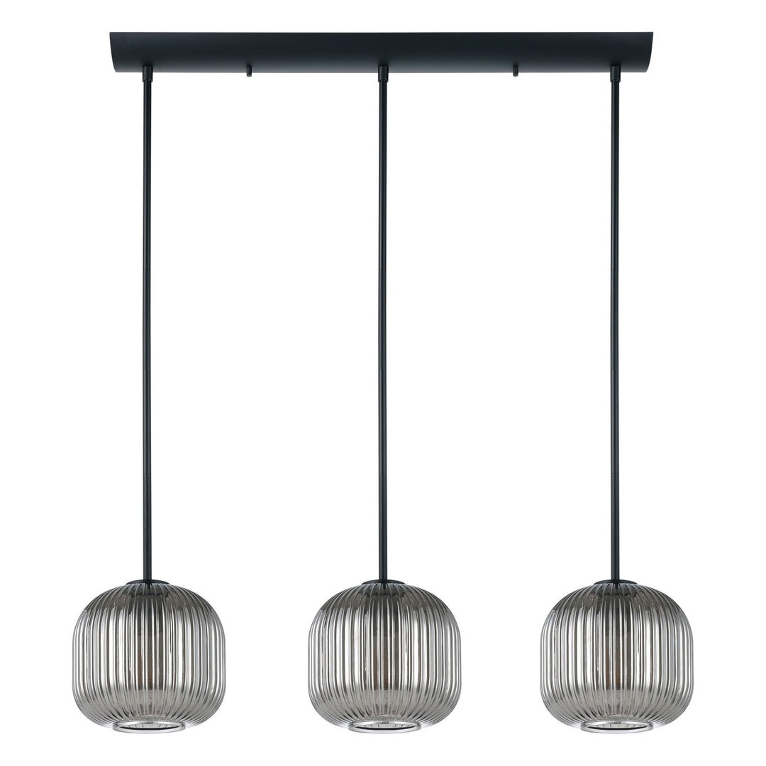 3 Light Linear Pendant W/ Black Finish & Chrome Smoked Glass Shades by Eglo