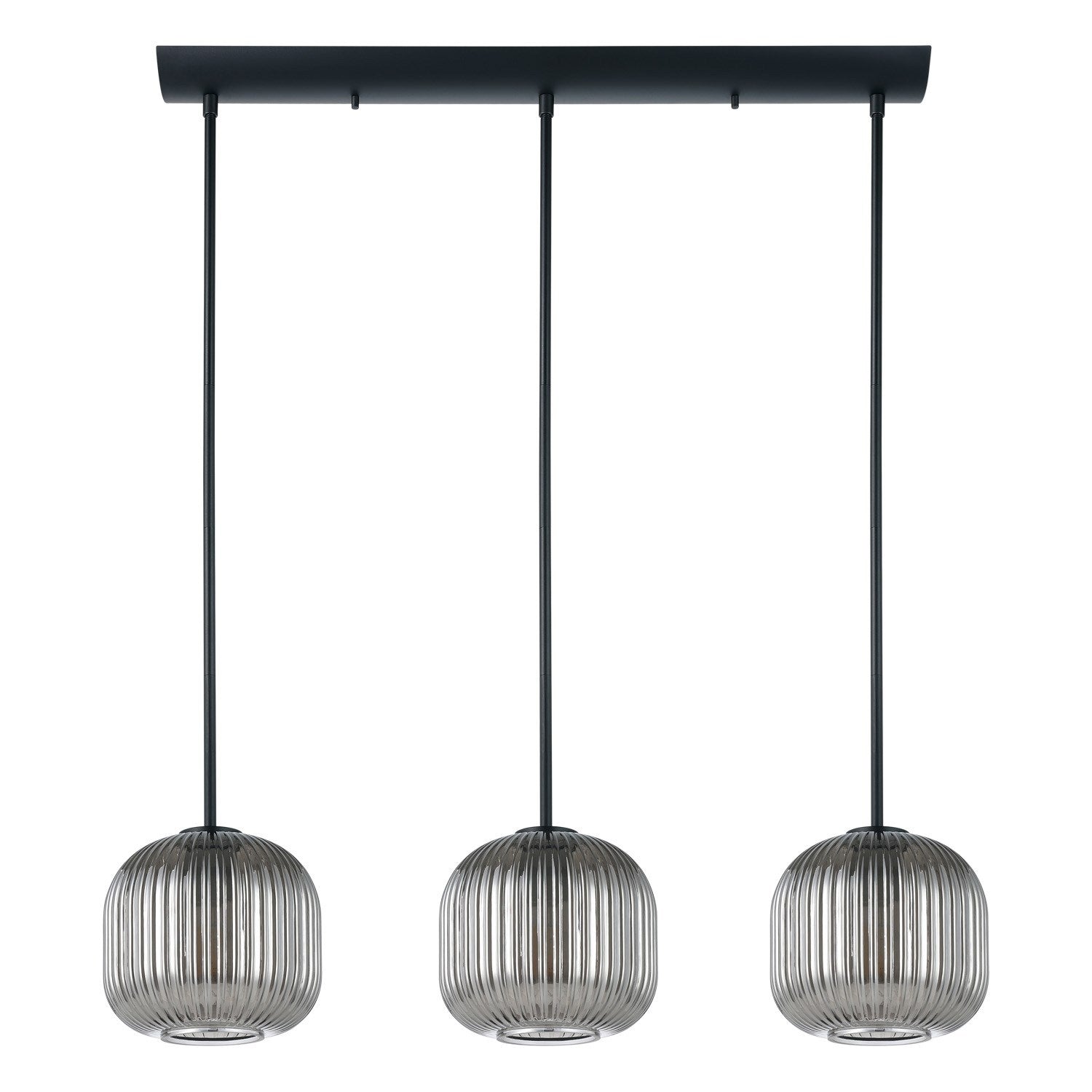 3 Light Linear Pendant W/ Black Finish & Chrome Smoked Glass Shades by Eglo