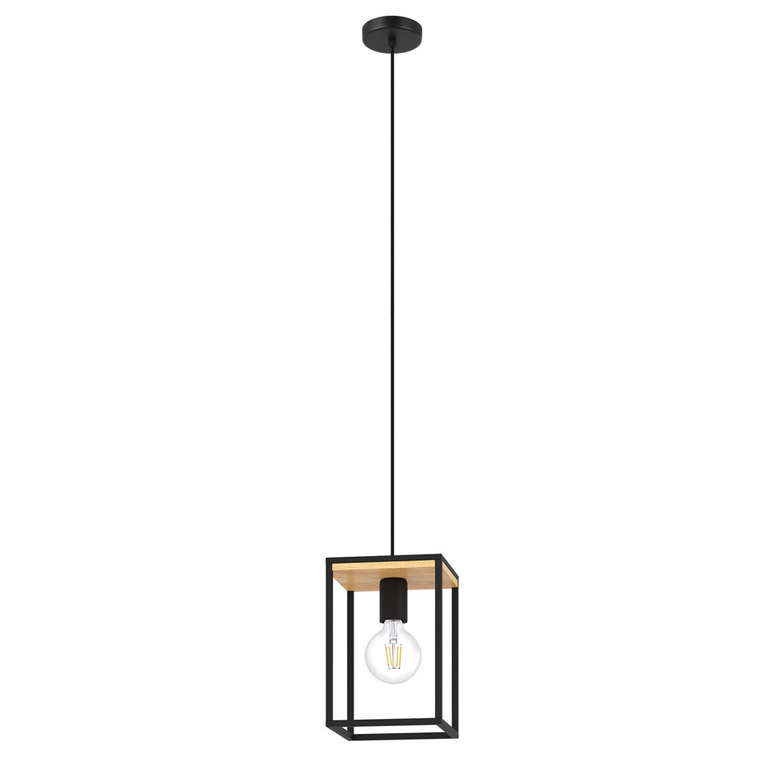 1 Light Open Frame Pendant W/ Structured Black & Wood Finish by Eglo